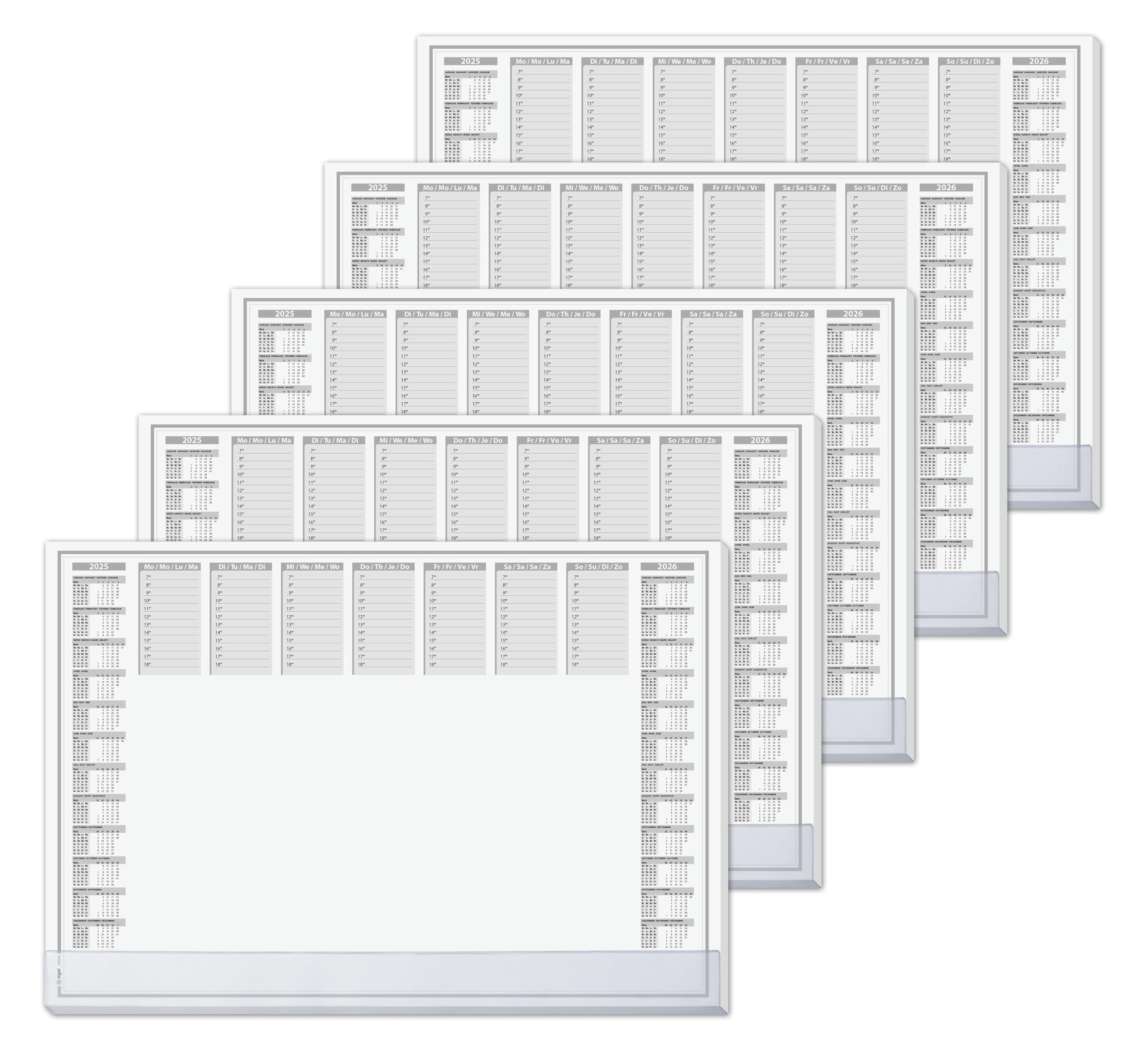 SIGEL HO366 Papier-Schreibtischunterlage, ca. DIN A2, mit transparenter Schutzleiste, aktueller 2-Jahres-Kalender, 40 Blatt, Schreibunterlage, 5 Stück, vegan, aus nachhaltigem Papier