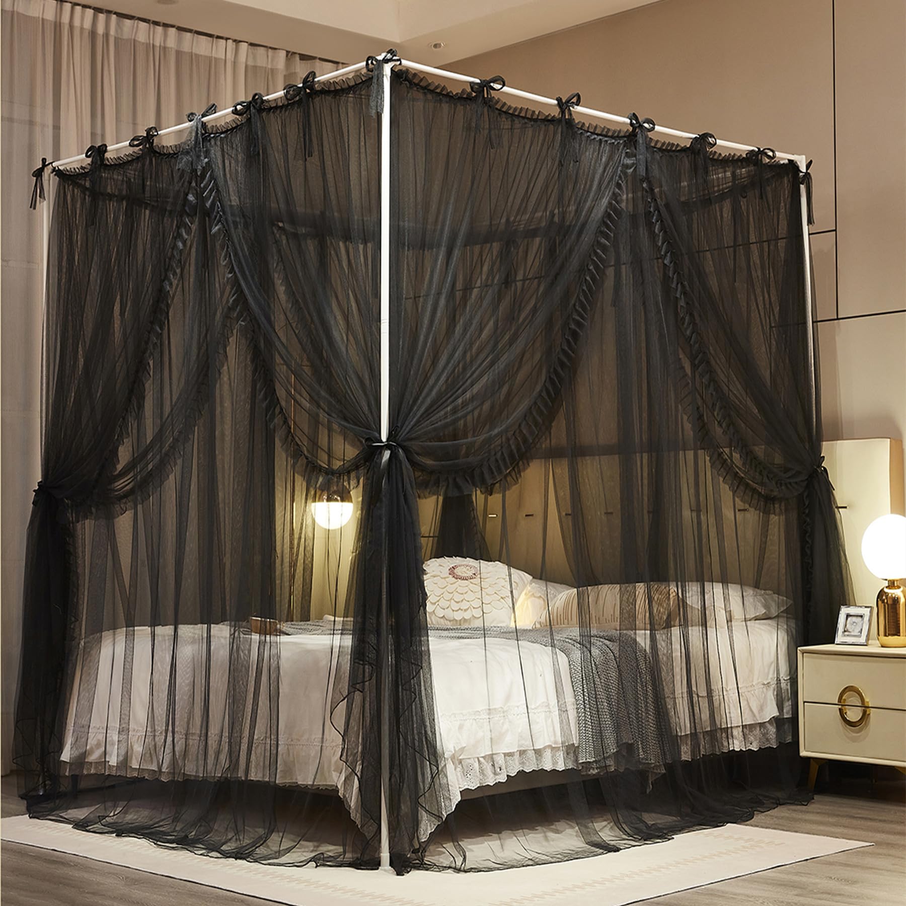 Cortina de princesa con malla mosquitera negra de 59x82x82 pulgadas para cama