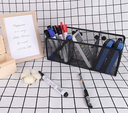 Miniatura 5 de Portalápices, organizador de oficina con 3 compartimentos, organizador de casillero de malla metálica, taza para bolígrafo para oficina,