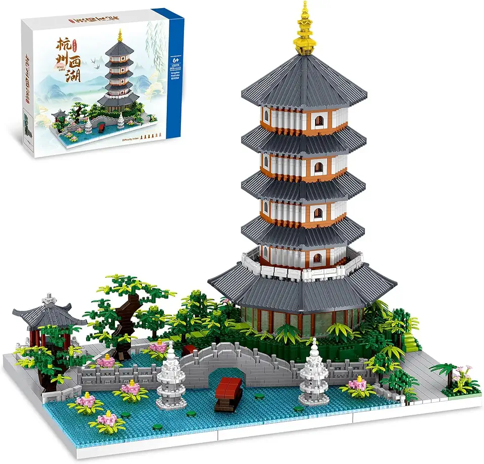 KASTWAVE Chinese Architecture Micro Building Blocks Set, Creative Building Set Toys Gifts for Adults and Kids Age 14+, Hangzhou West Lake Collection Model for Display (3976 PCS)
