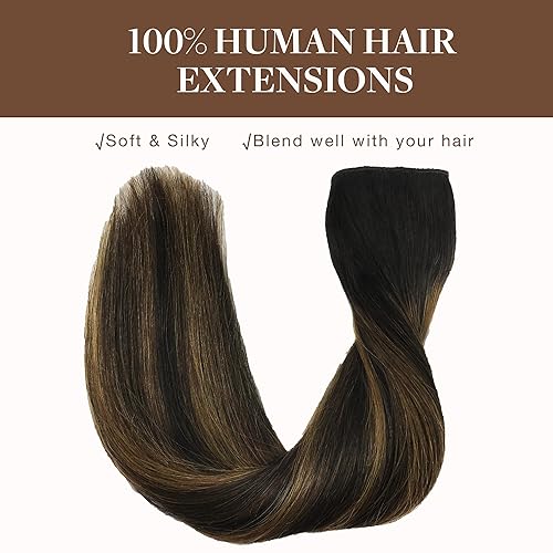 Miniatura 9 de GOO GOO Extensiones de cabello humano con alambre, color negro natural 1B61B con balayage castaño de 20 pulgadas, 4.35 onzas, extensiones de cabello
