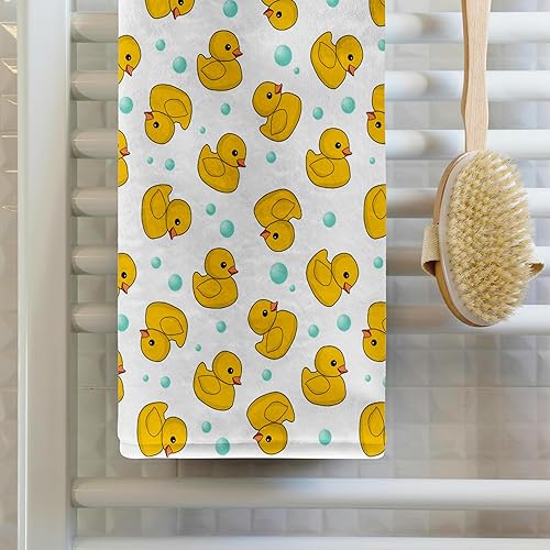 Miniatura 2 de Patrón de goma 3D rosa lindo patos amarillos patos Kawaii y burbujas de jabón en mano blancatoalla deportiva, 15 x 22