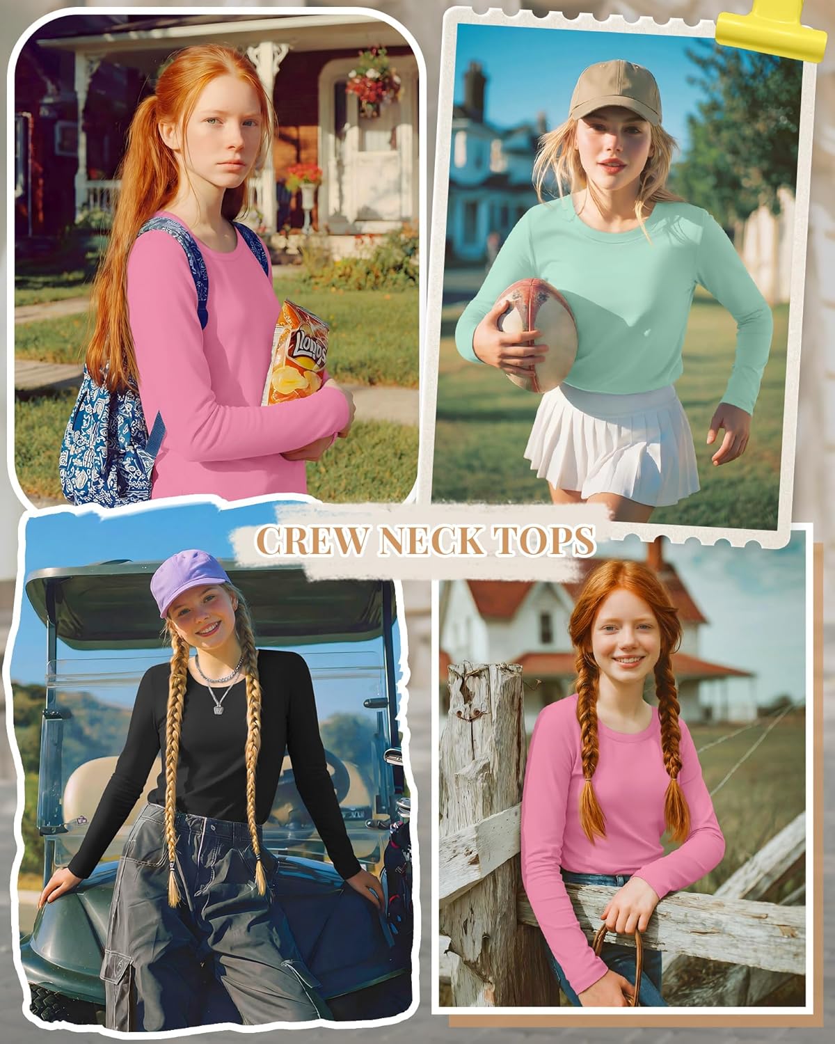 3 Pack Girls' Long Sleeve Shirts Basic Round Neck Tops Teen Girl Undershirts Loose Fit Casual Pullover Tees - Image 3