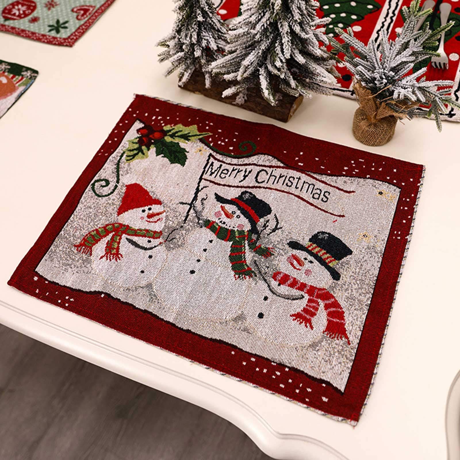 Napperons, 4 pièces/Ensemble décoration de Noël Ornements Bonhomme de Neige Wapiti Jacquard Broderie napperon (D)