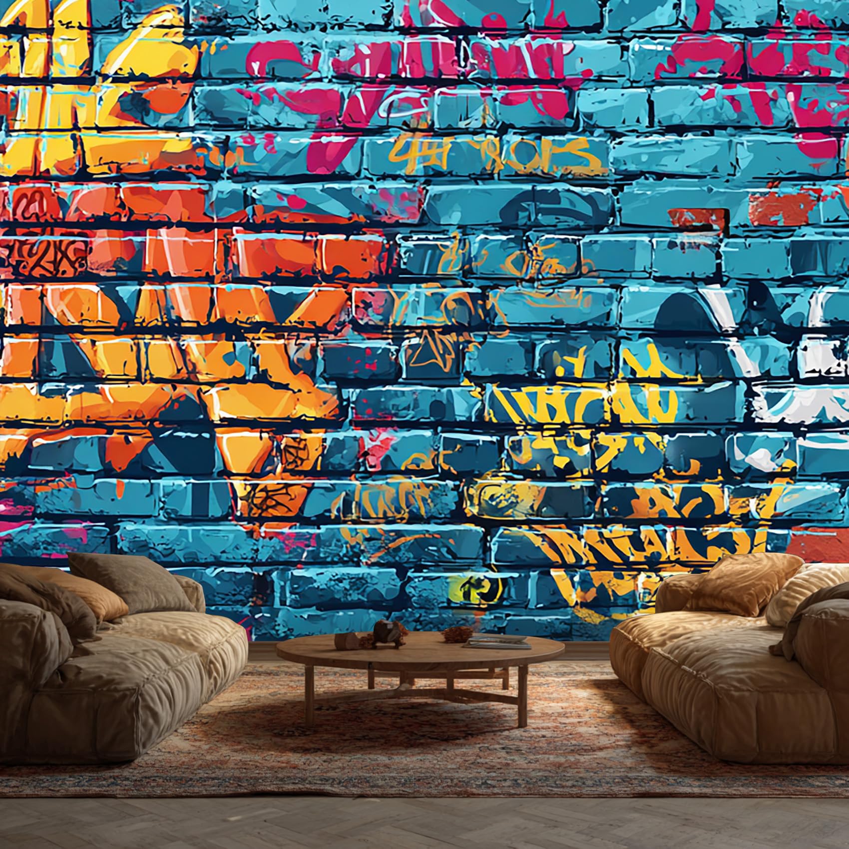 Graffiti Wallpaper - Colorful Abstract Brick Wall Mural - Wall Murals for Living Room Bedroom - Photo Wallpaper & Home Decor Art - 200 x 140 cm A-7001