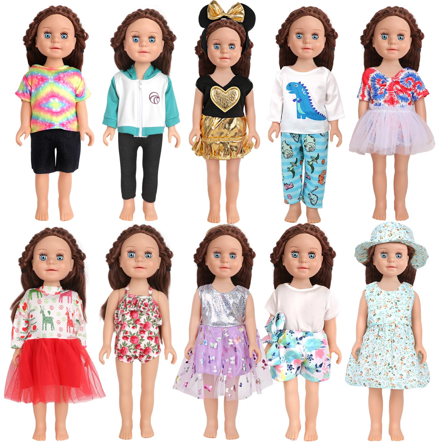 10 ensembles de vêtements de poupée américaine de 45,7 cm, y compris 10 vêtements de poupée, tenues habillées pour poupées américaines, cadeaux d'anniversaire pour enfants