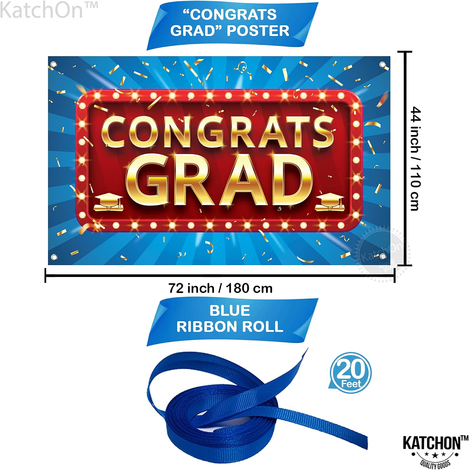 KatchOn, Red and Blue Graduation Banner 2024-72x44 Inch Congrats Grad Banner | Graduation Backdrop for Blue and Gold Graduation Decorations 2024 | Graduation Decorations Class of 2024 Blue and Gold