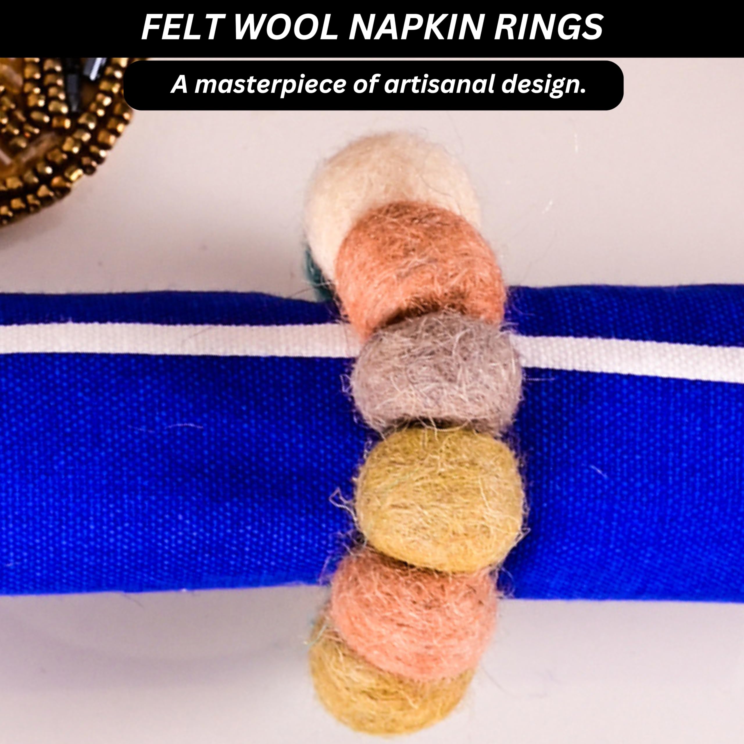 ALPHA Living HOME - Colorful Felt Napkin Rings Set of 12, Wool Ball Table Decor, Napkin Holders for Dining, Rustic Boho Wedding, Party, Holiday, Farmhouse Kitchen – Handmade – Jazzy Design