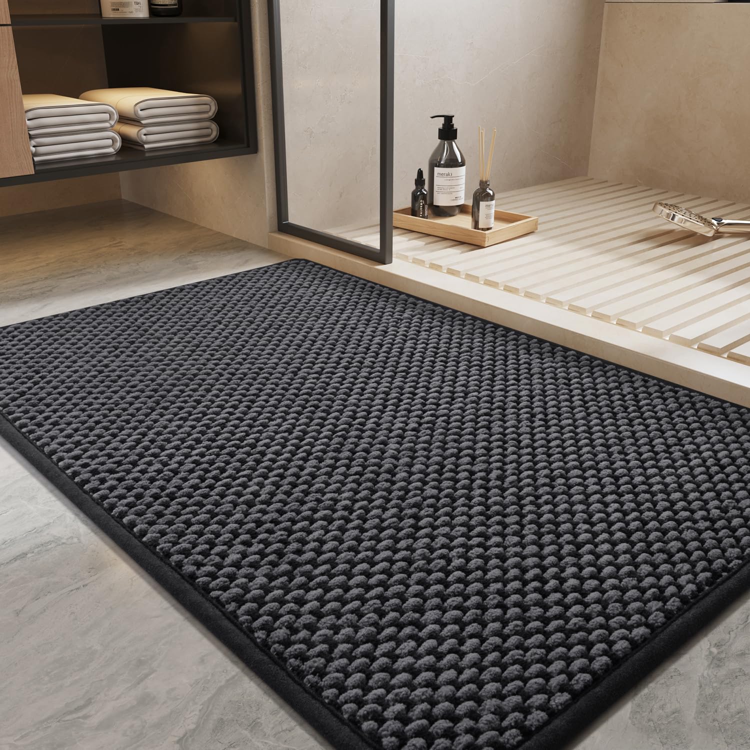 PADOOR-Bath Mat-Super Absorbent Chenille Bathroom Mats-Rubber Backed Bath Mats for Bathroom Non Slip, Easy Clean Bathroom Rugs Front of Bathtub,Shower