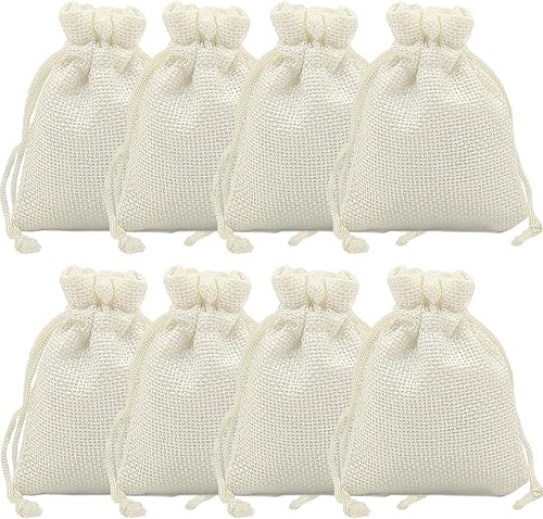 50 bolsas de regalo de arpillera beige con cordón, bolsas de arpillera de lino, bolsas de dulces, bolsa de golosinas para Navidad, bodas, fiestas y