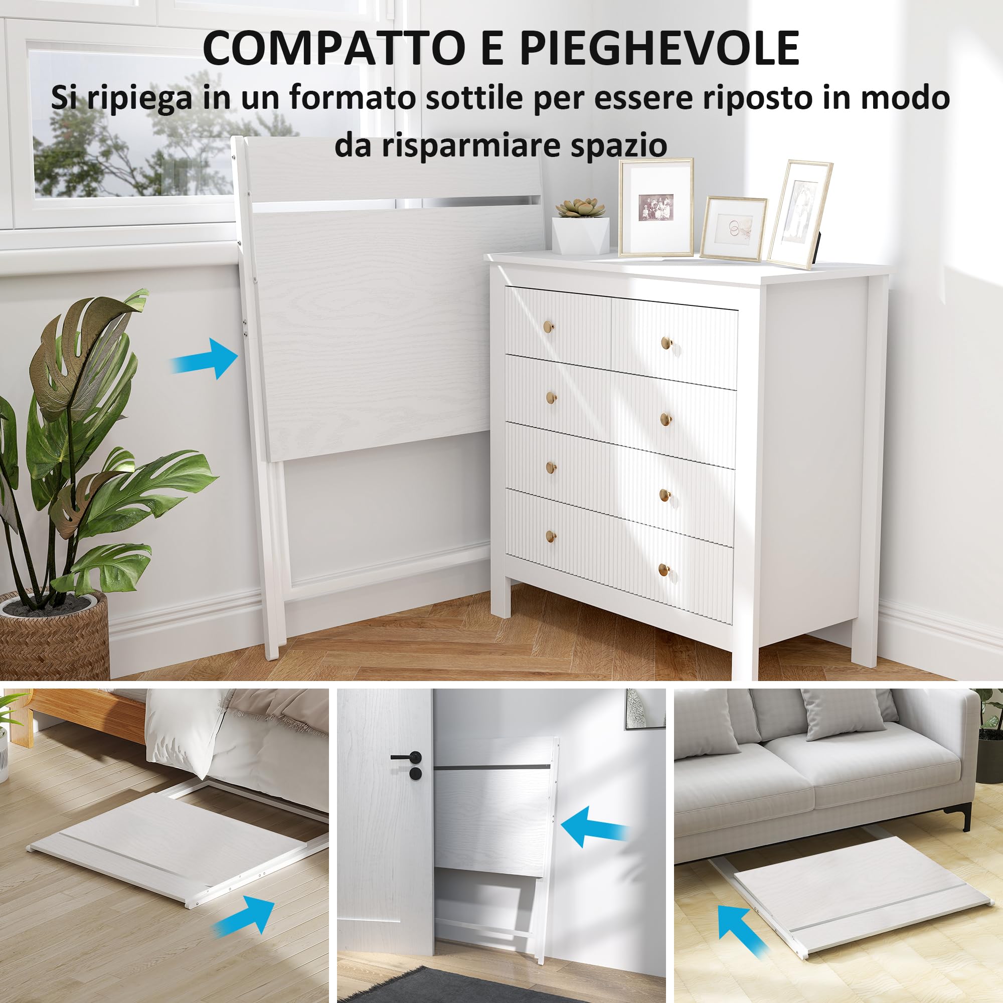 HOMCOM Scrivania Salvaspazio Pieghevole 81.5x62x86.5 cm Bianco | Con Ripiano per Monitor, Tavolo per Computer Piccola, Richiudibile, da Ufficio e Studio, in Acciaio