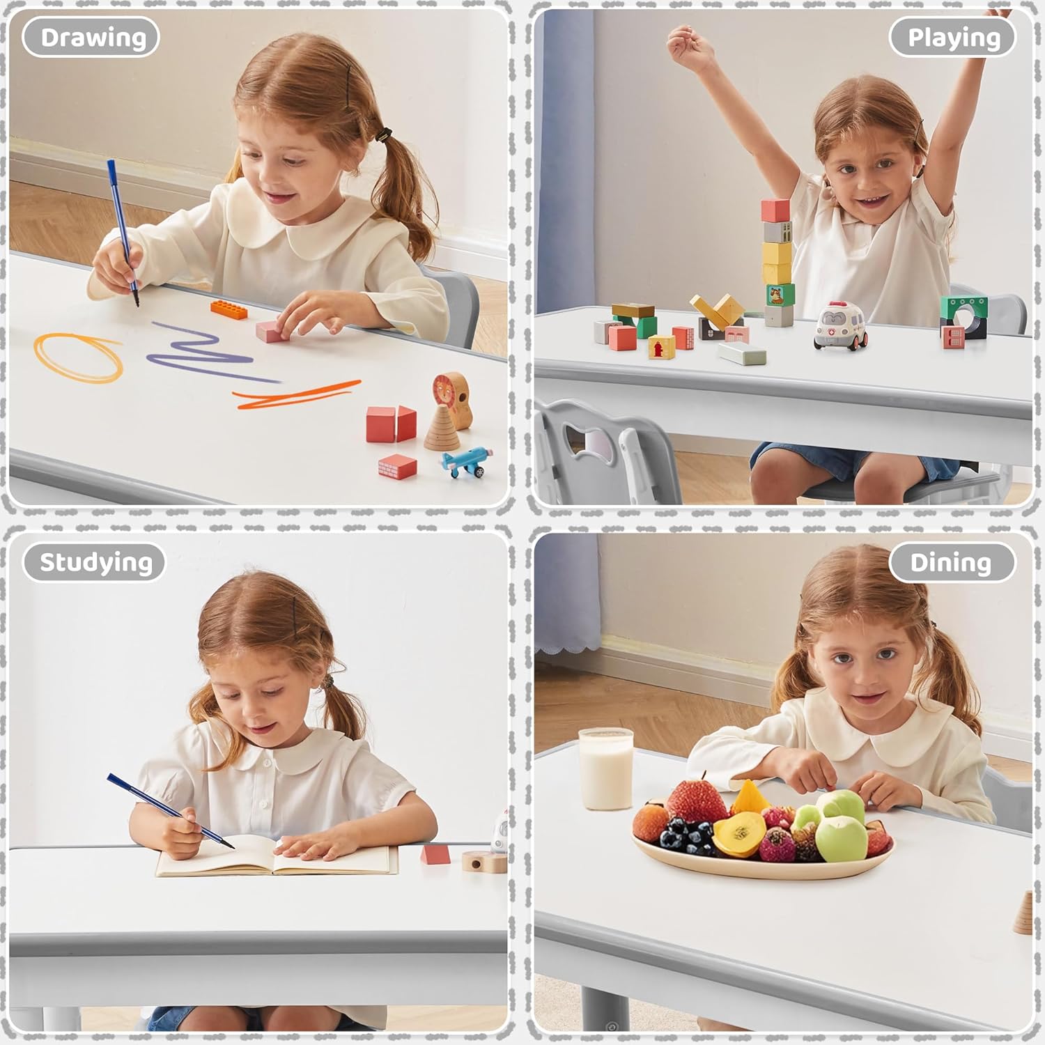 DOREROOM Toddler Table, 7 Level Height Adjustable Kids Play Furniture for Ages 3-8, Rectangular Plastic, 23.6" W x47.2 L, Multi-Activity Desk with Graffiti Desktop for Home & Daycare