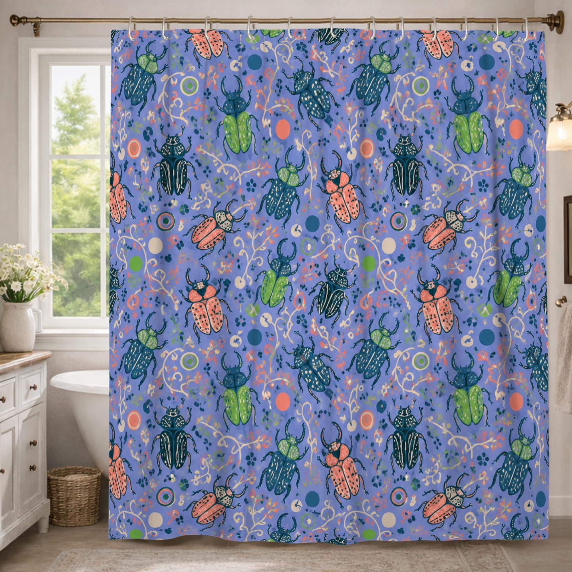 Rideau de douche avec crochets inclus en tissu grand format 183 x 243 cm pour salle de bain