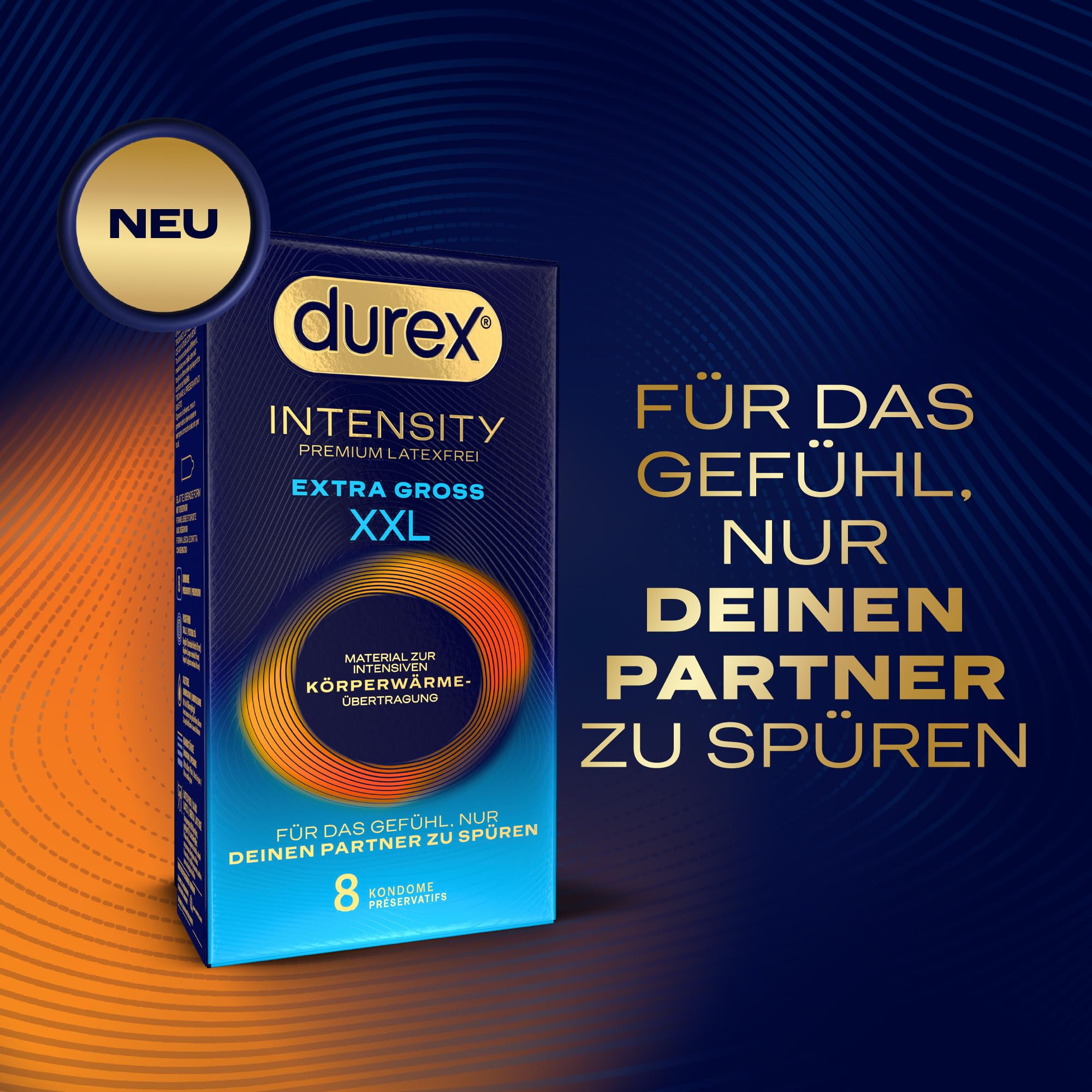 Durex Intensity Extra Groß XXL Kondome - Ultra dünn plus für intensive Körperwärmeübertragung - Mit viel Silikongleitgel befeuchtet - Ohne Latex - 24er Pack (3 x 8 Stück)
