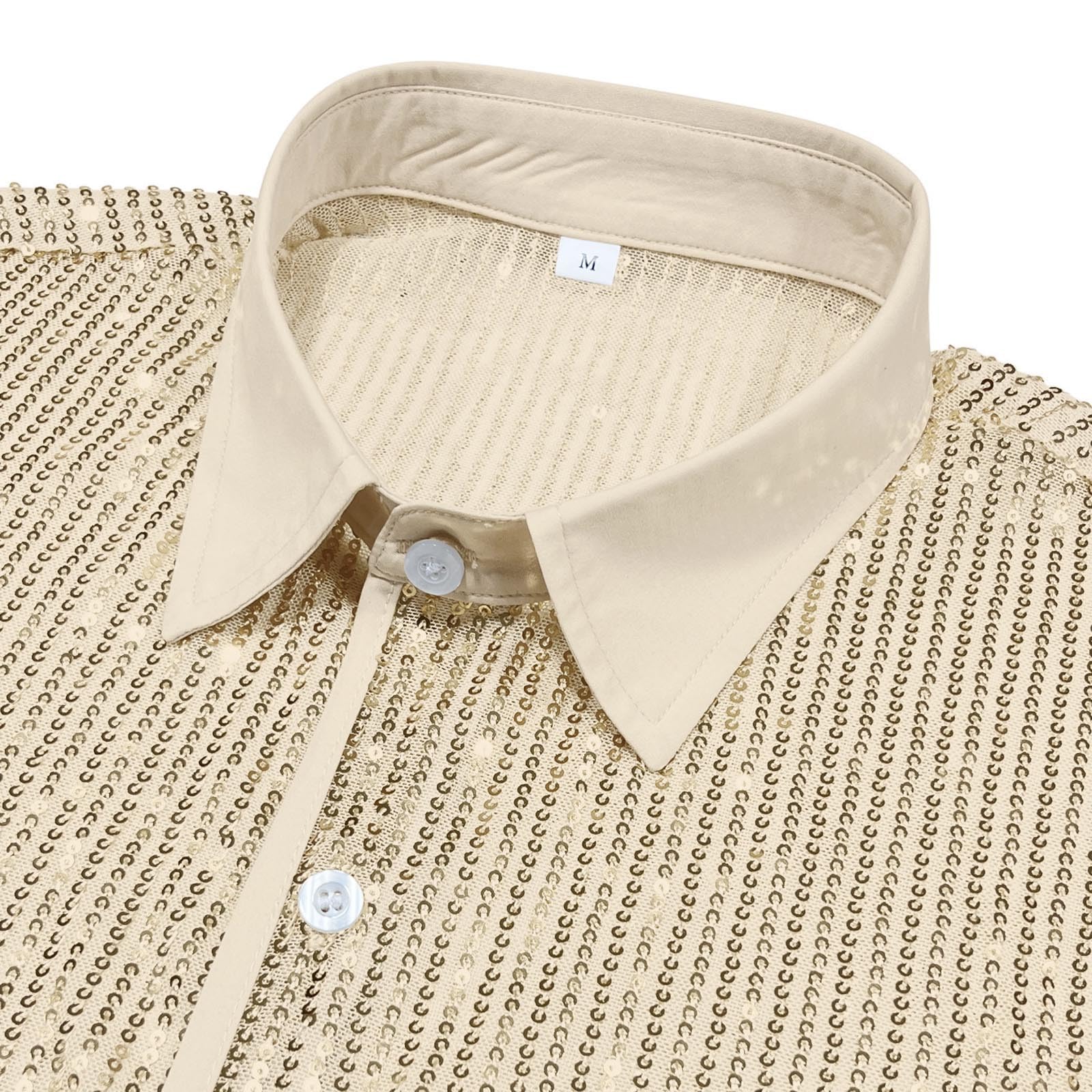 Chemise à Paillettes,discothèque,Brillante pour Homme,avec Paillettes Scintillantes des années 70,discothèque,Chemise à Paillettes,Chemise Vintage d'été avec Bouton à Paillettes F428