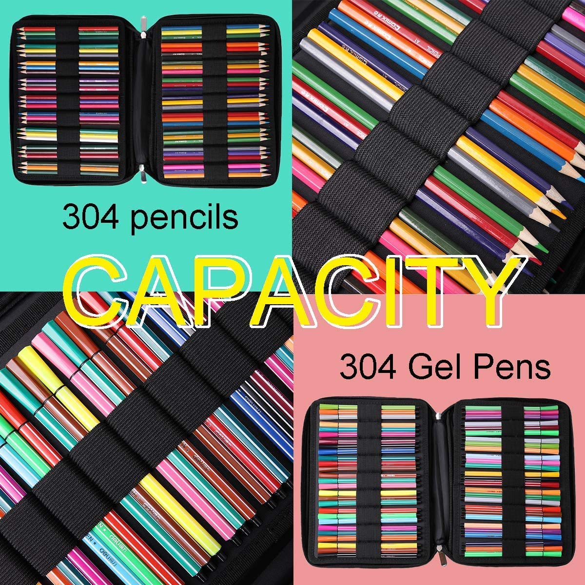 JAKAGO Astuccio per Matite da Disegno,Astucci di Grande Capacità per Contenere 304 Matite Colorate,Borsa per Cancelleria Impermeabile per Pittura Portatile,Ottimo Regalo per Studenti Artisti