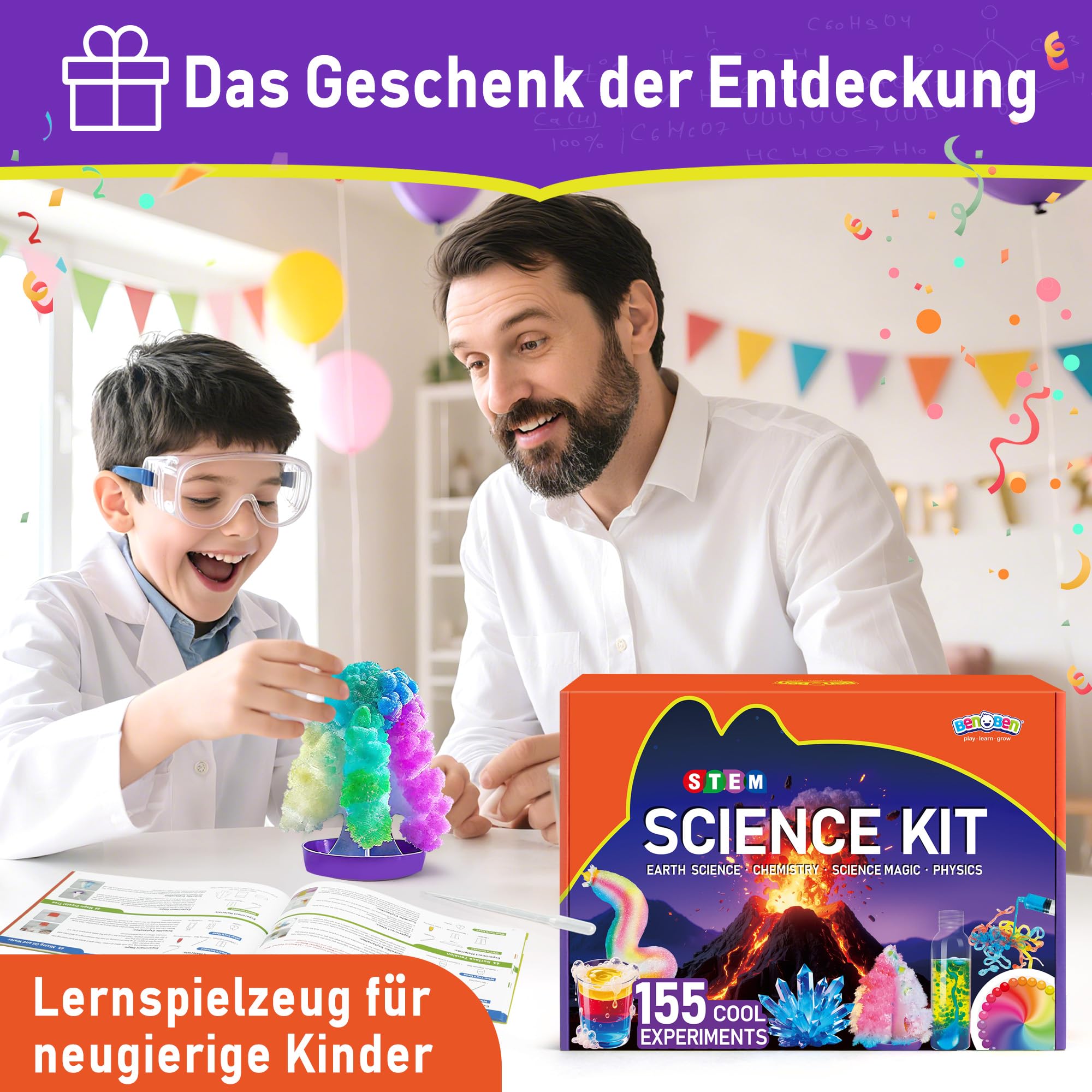 BenBen 155+ Experimente für Kinder ab 6 7 8 9 10, Wissenschaft Experimentierkasten für Kinder, STEM Spielzeug Geschenk für Jungen Mädchen