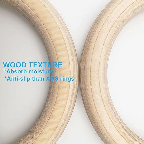 Miniatura 3 de YOELVN Anillos de gimnasia de madera con correas de entrenamiento de suspensión de números ajustables con hebilla de leva, anillos olímpicos de 15