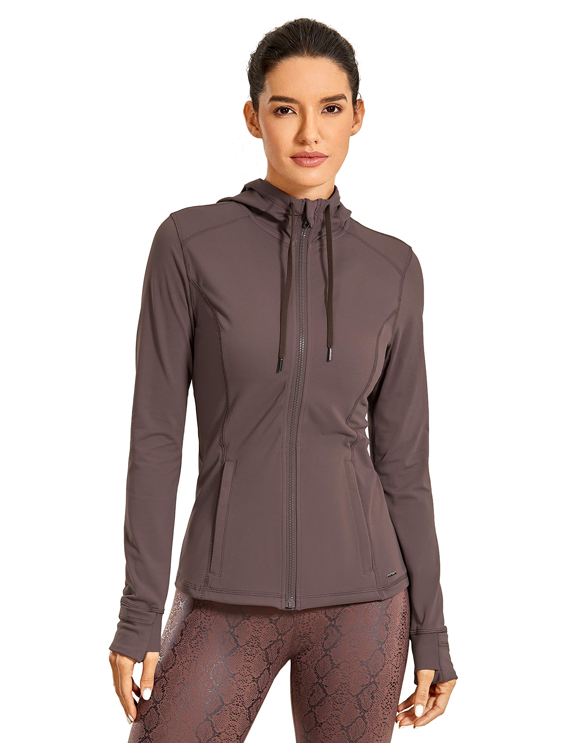 Women's Matte Brushed Running Jacket Full Zip Hoodie Sport Top Workout  Jacket with Zip Pockets