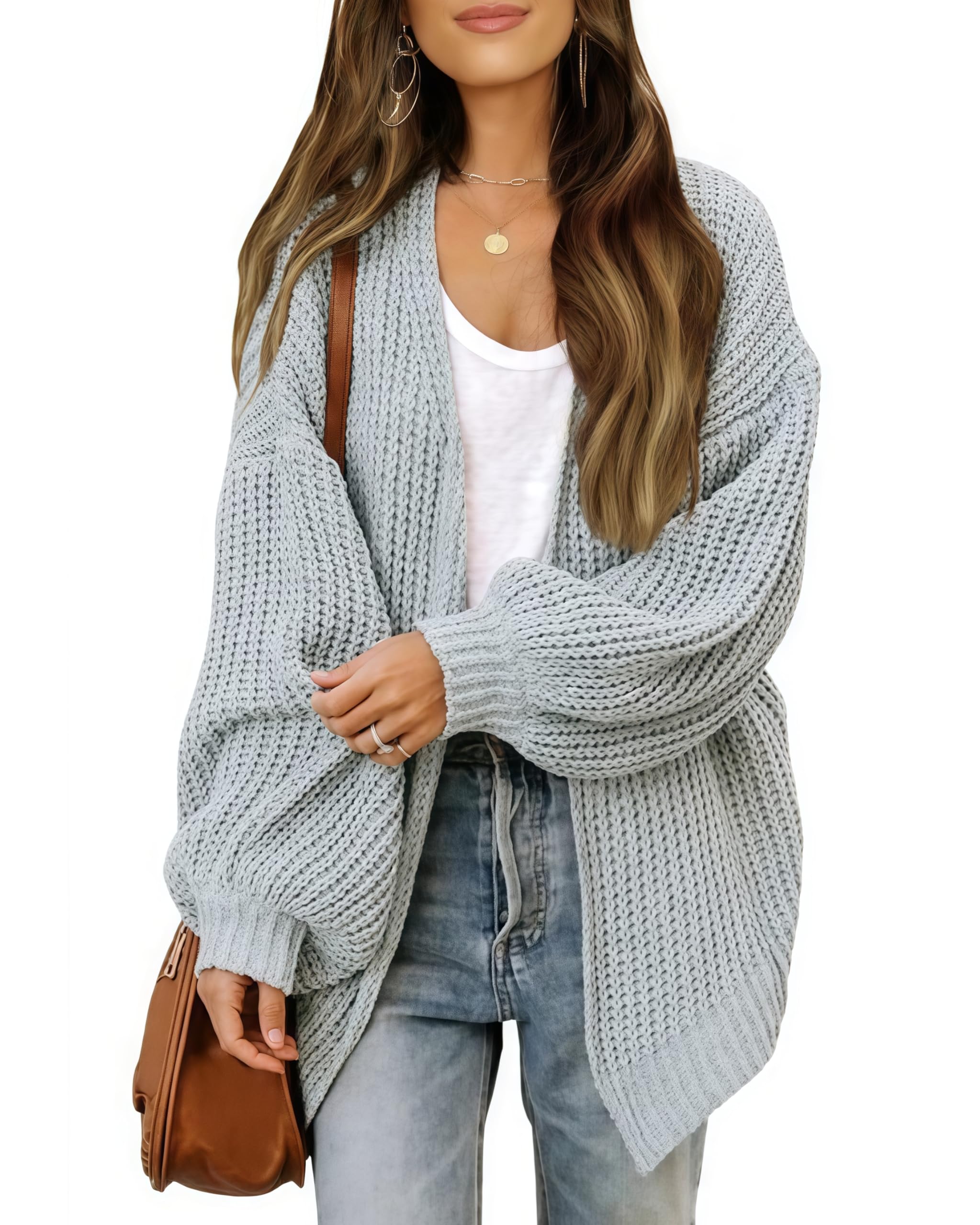 JFAN Cardigan Donna a Manica Lunga Lavorato a Maglia Leggero Sciolto Aperto Maglione Giacca Calda con Tasche per Autunno Inverno