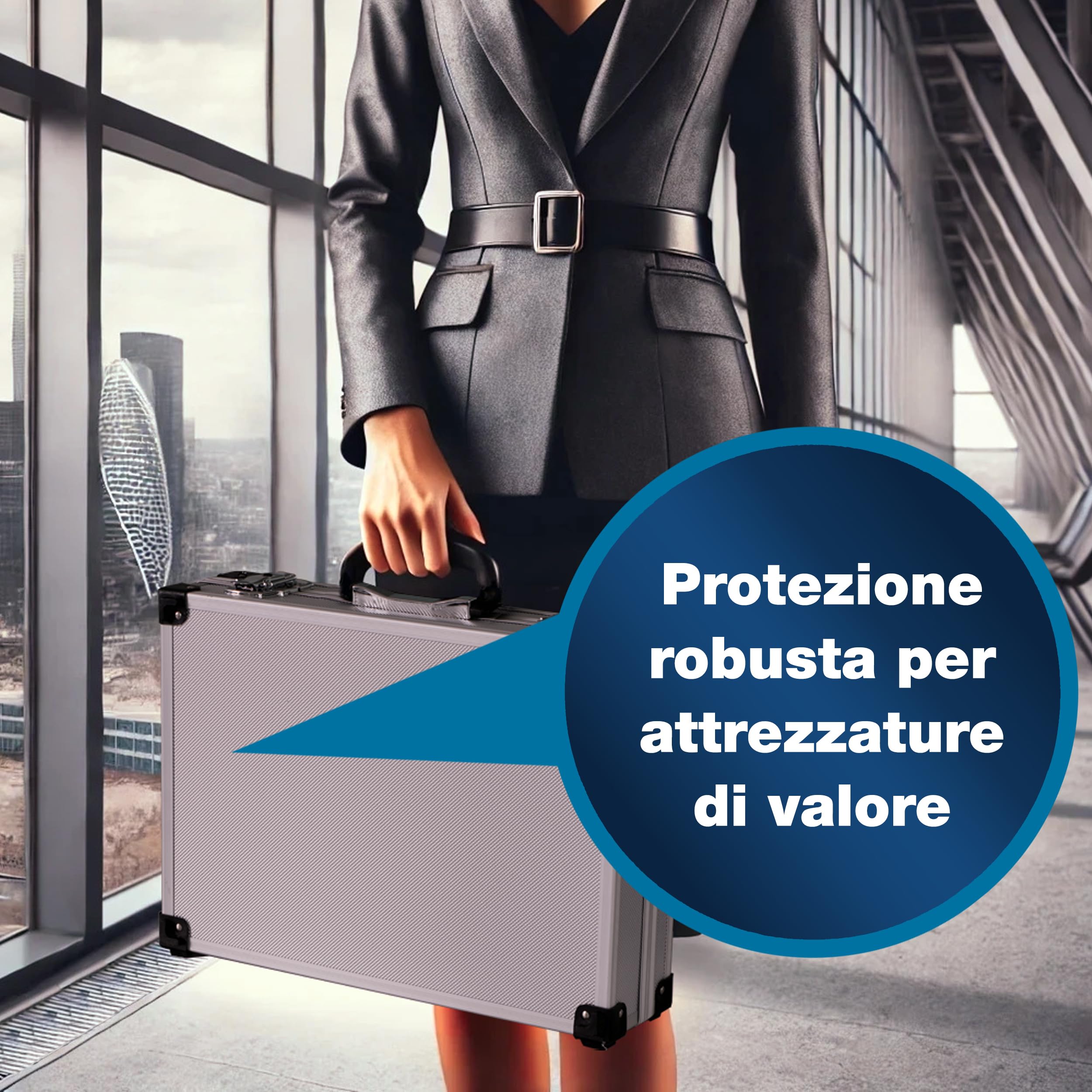 PeakTech 7260 - Custodia universale per strumenti di misura, Custodia in alluminio resistente, Vano porta attrezzi, Imbottitura in schiuma, Con lucchetto, Antipolvere, L - 370 x 80 x 230 mm