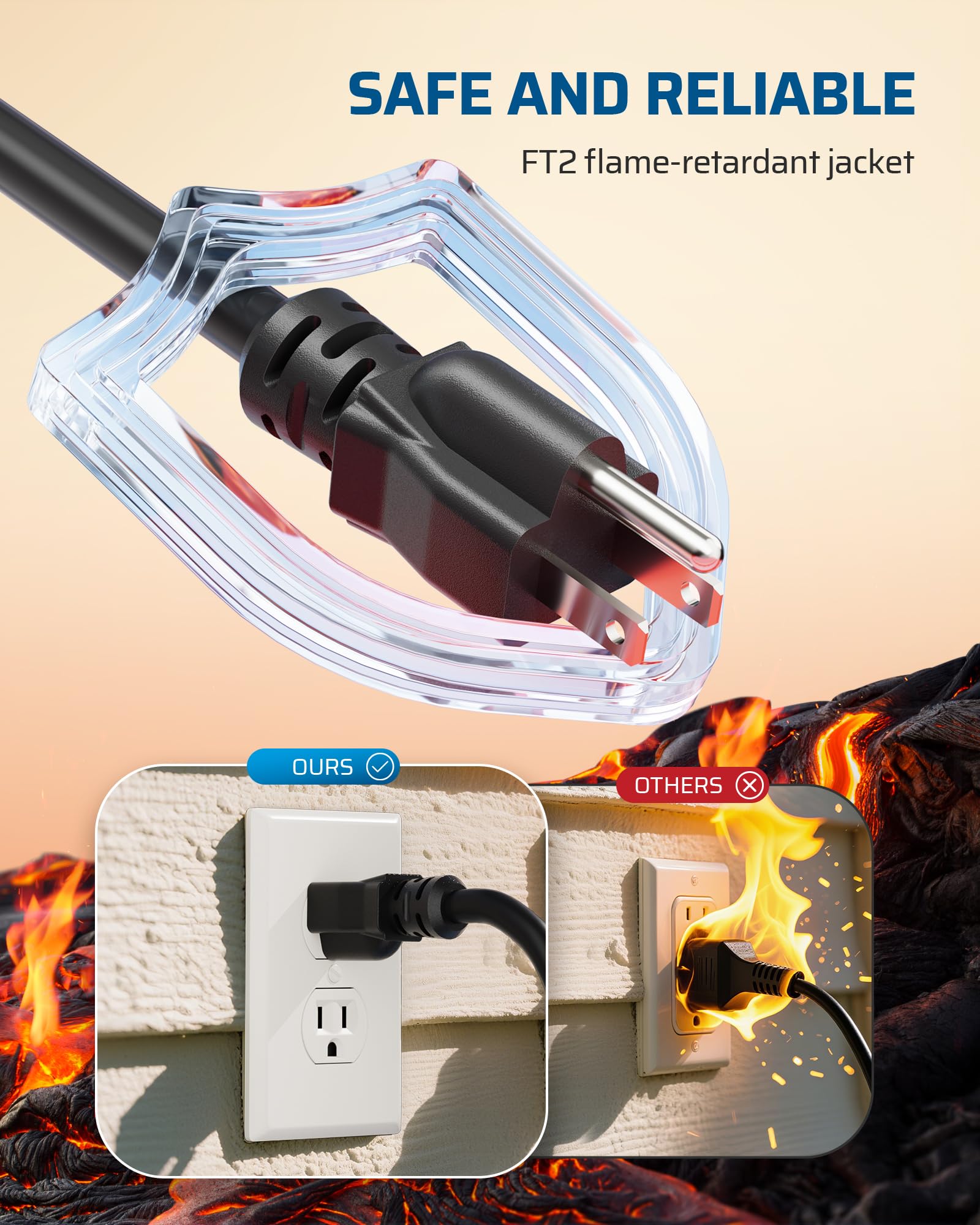 DEWENWILS - Cable de extensión resistente de 25 pies, 6 salidas con interruptor de encendido/apagado y cubierta de silicona impermeable, calibre 14/3 SJTW, cable de alimentación negro, 15A/125V/1875W