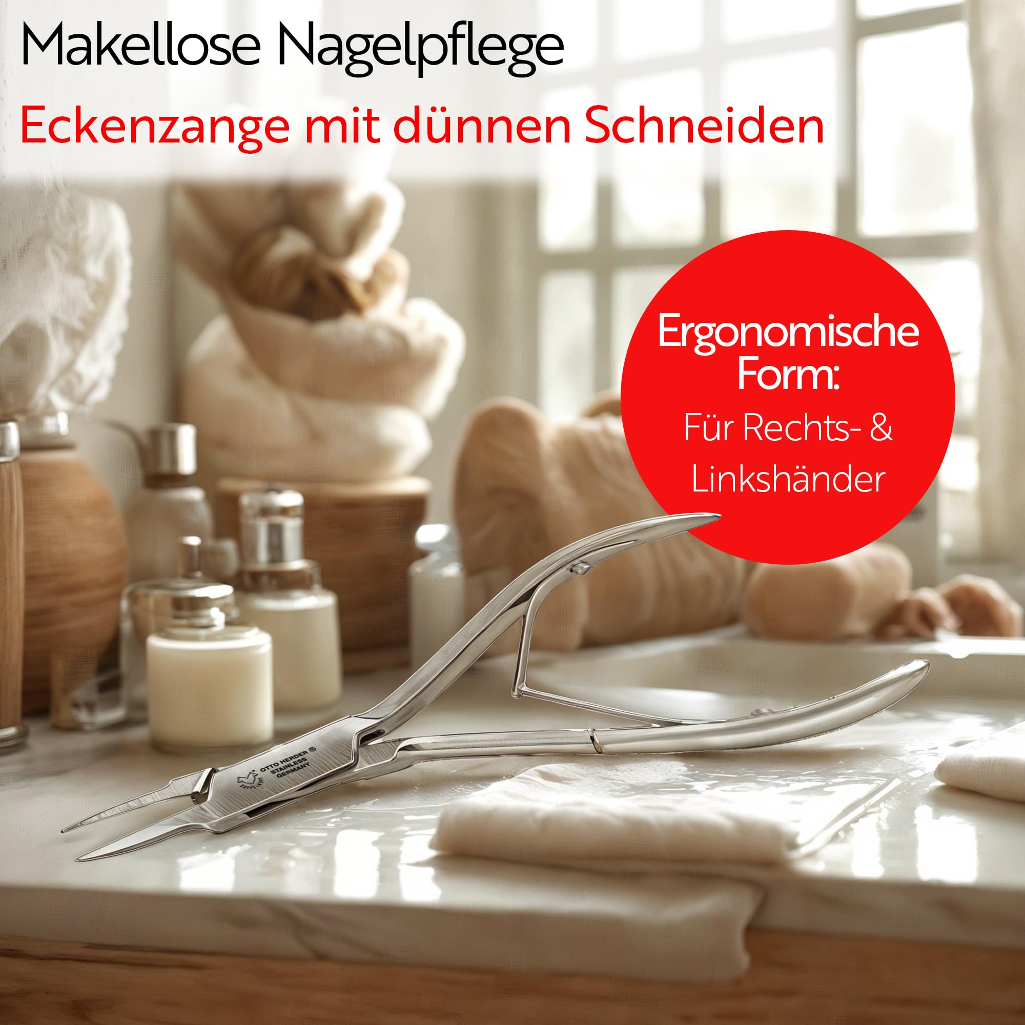 Otto Herder Manicure Nagelzange, Eckenzange mit dünnen Schneiden, ca. 13 cm, Klingenlänge ca. 1,5 cm, gegen eingewachsene Zehennägel, aus rostfreiem Stahl