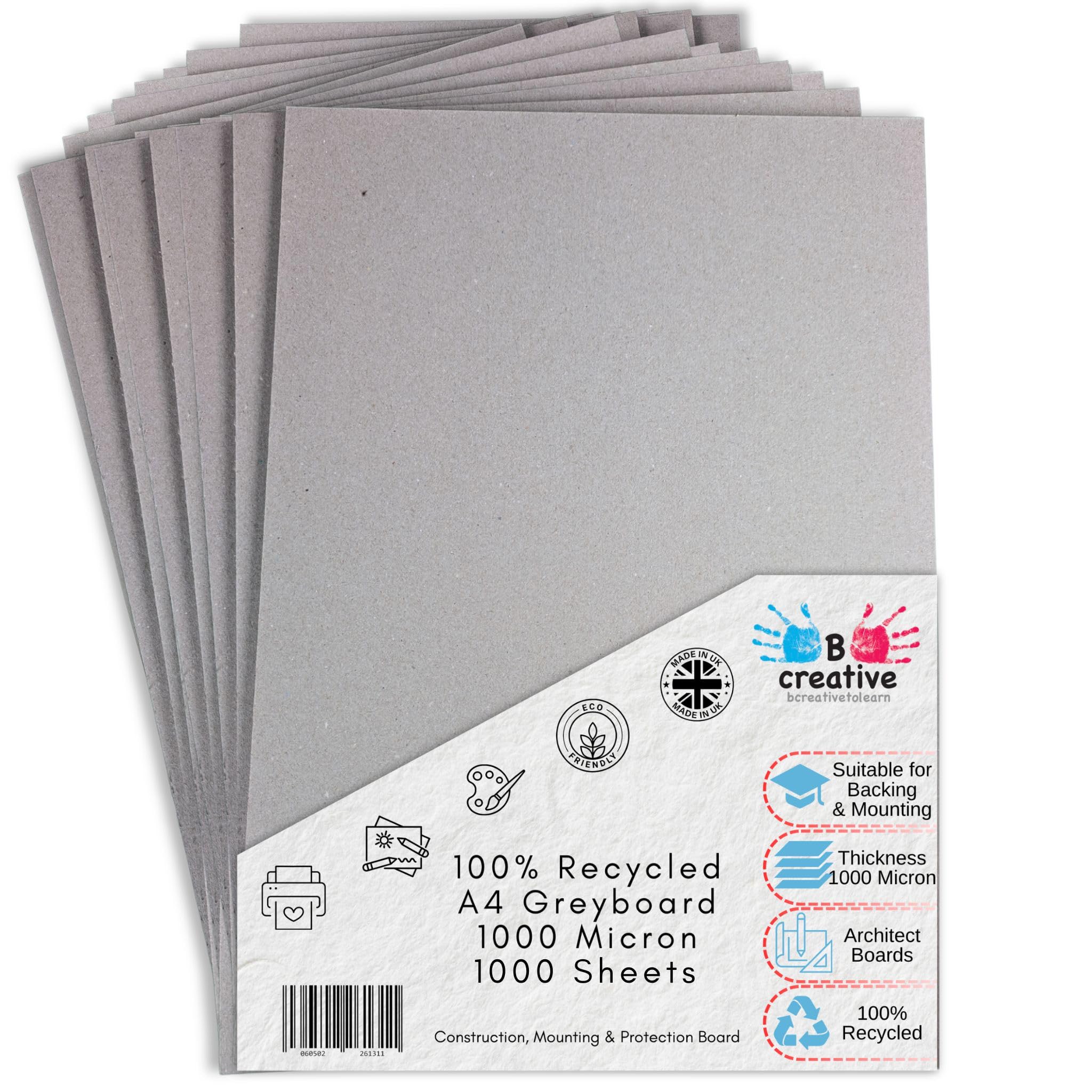 BCreativetolearn A4 Greyboard 21 x 29.7 cm 1000 Micron (1mm) 1000 Sheets – Thick Recycled Mount Board for Backing, Model Making & Presentation
