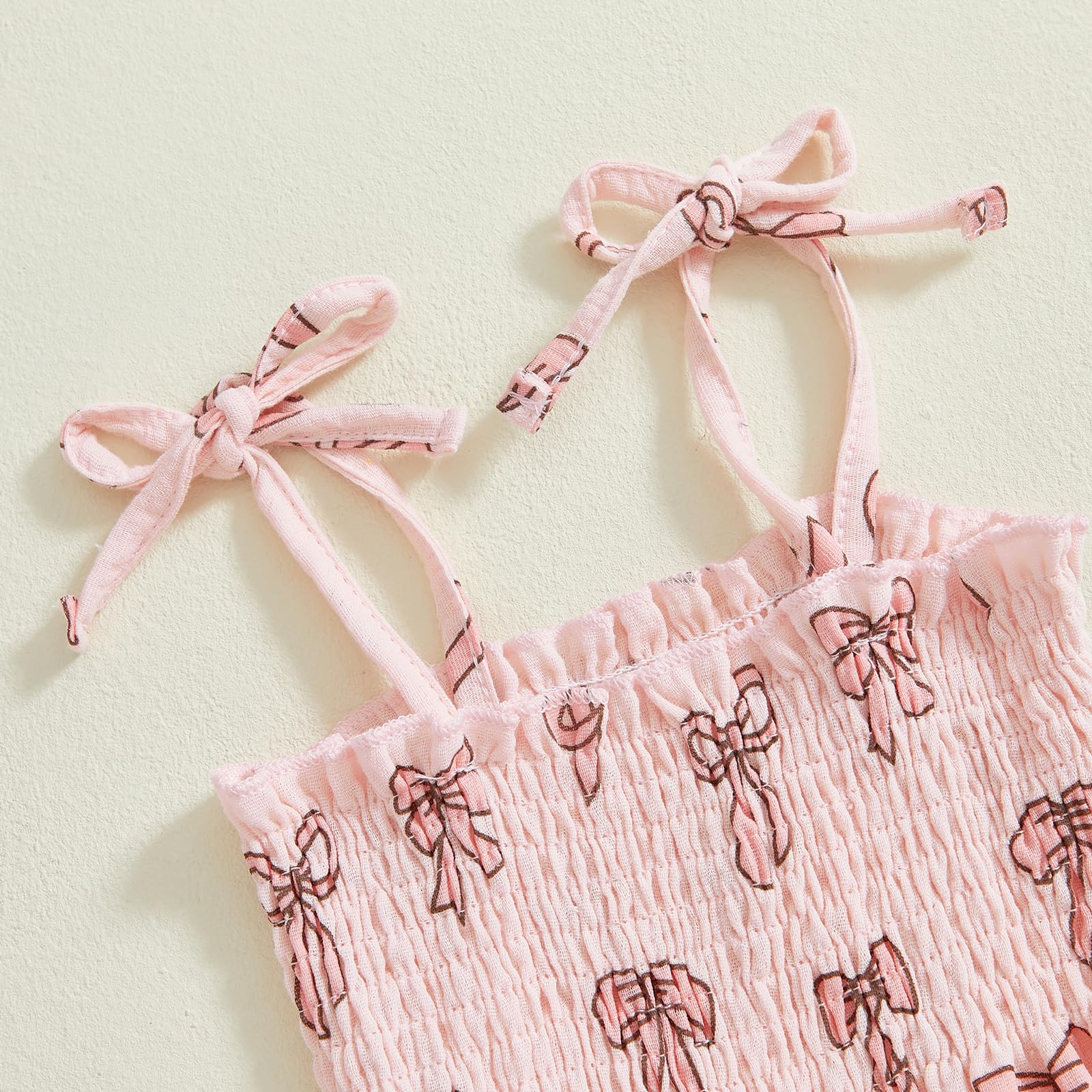 VISGOGO Ropa de verano para bebé niña, sin mangas, con tirantes fruncidos, pantalones de lino, con lazo