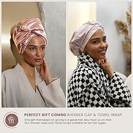 Reusable Shower Cap for Women Reusable Waterproof - Leakproof, Nonslip Hair Cap for Shower Flexiband - Soft, Breathable, Durable Christmas Shower Caps by SMPL OBJECTS (Blush)