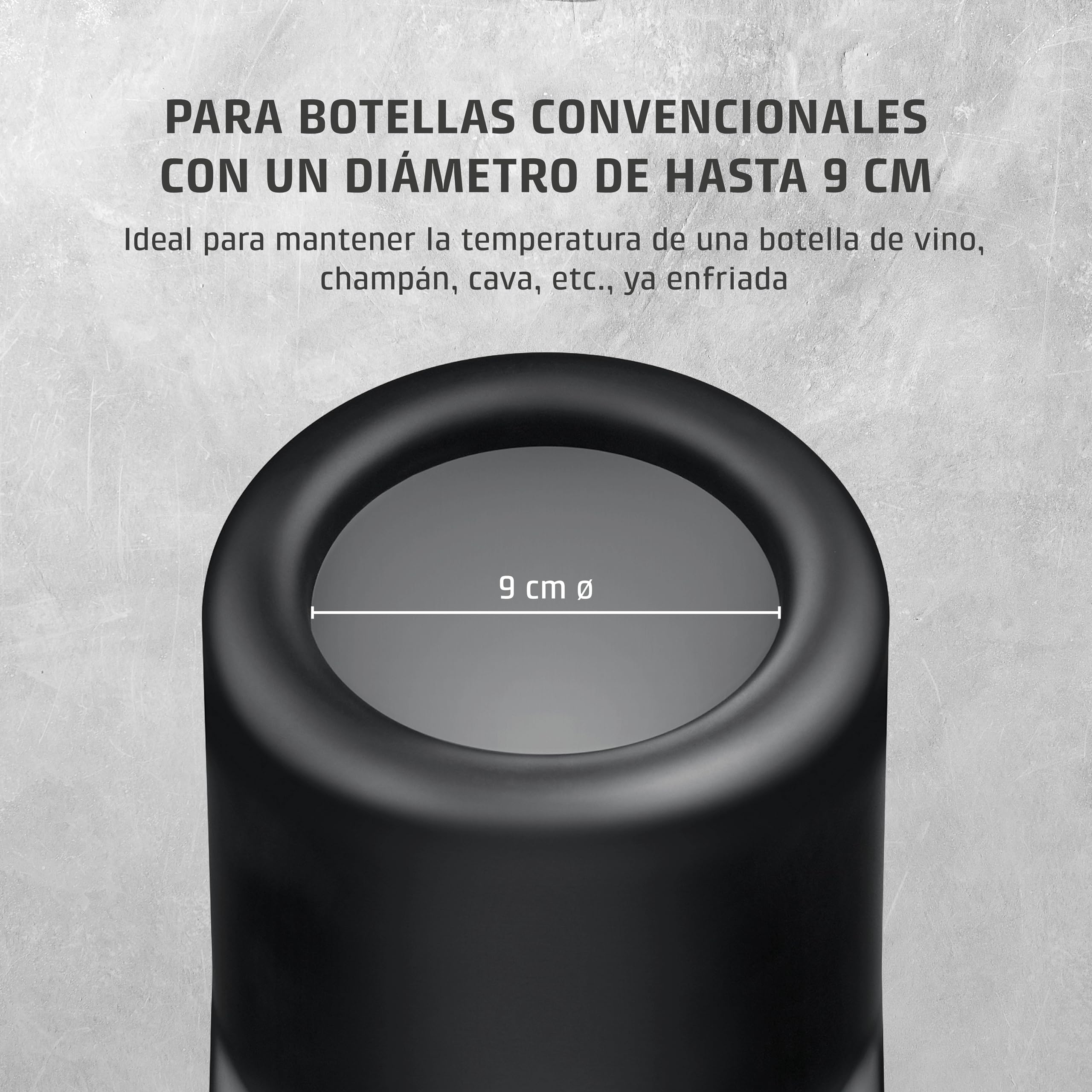 CASO VinoCase Enfriador para botella de vino, champán, etc., temperatura 5 – 18 °C, para botellas de hasta 9 cm de diámetro, funcionamiento silencioso, negro