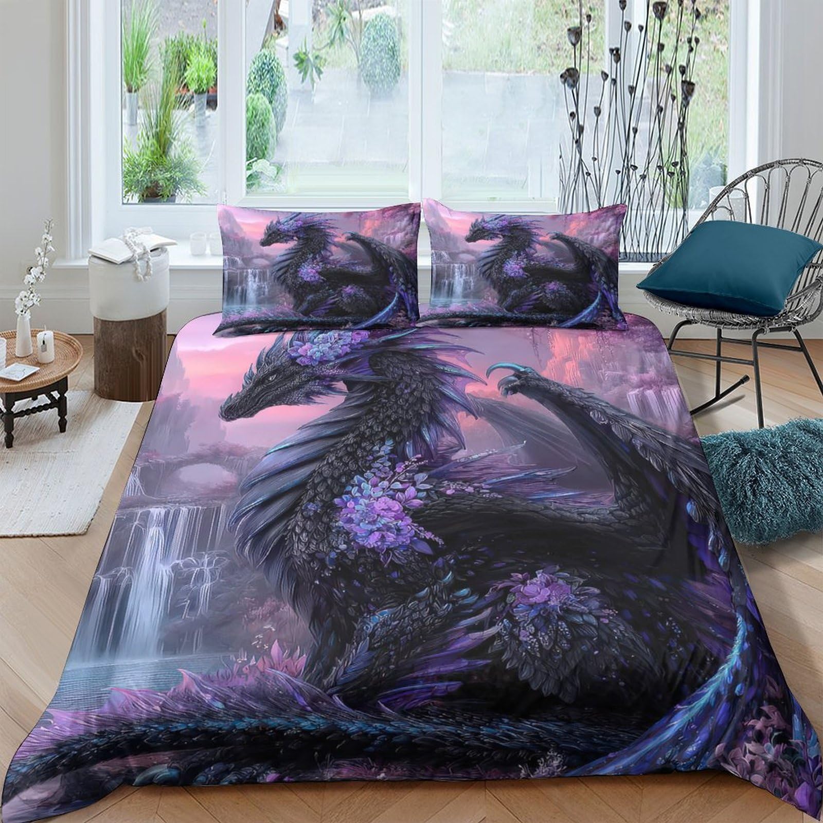 Ctjqhvkz Style-10 3D Printed Mystic Dragon Fitted Sheet Microfiber Soft Breathable Fantasy Night Bed Cover For Bedroom Dorm Decor Single（135X200cm）