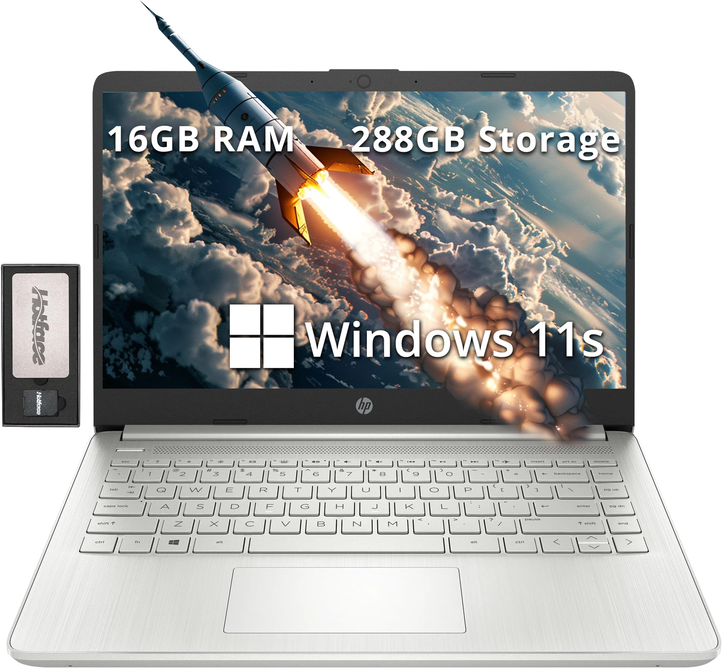 Stream 14" HD BrightView Laptop, Intel Pentium Silver N5030, 16GB RAM, 288GB Storage (128GB SSD + 160GB Docking Station Set), Intel UHD Graphics, 720p Camera, 1 Year Office 365, Win 11 S, Silver