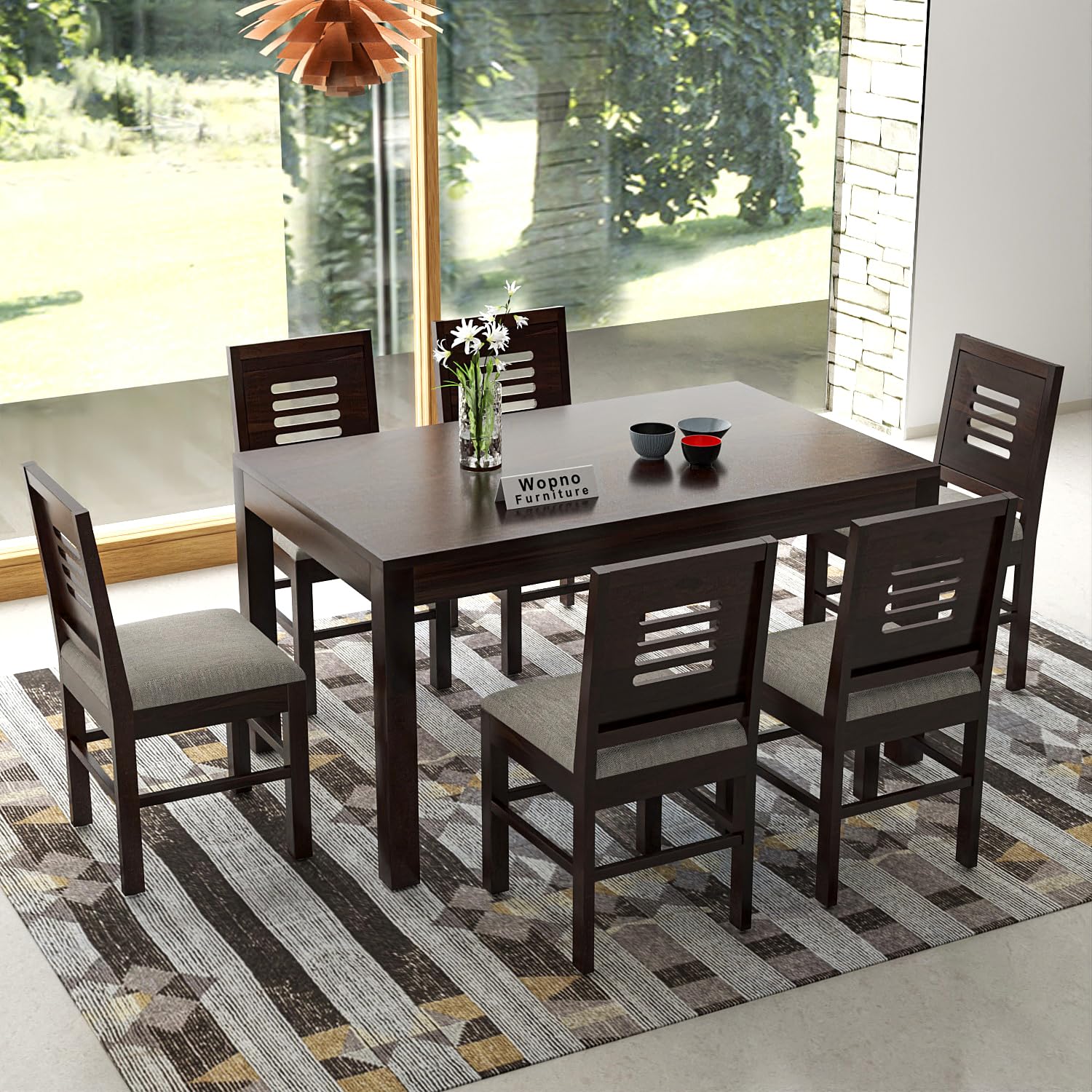 Solid Sheesham Wood 6 Seater Dining Table Set with Cushioned Chairs for Dining Room | Living Room | Home & Office | Hotels Restaurant & Cafe (Walnut, 6 Seater)-image-21
