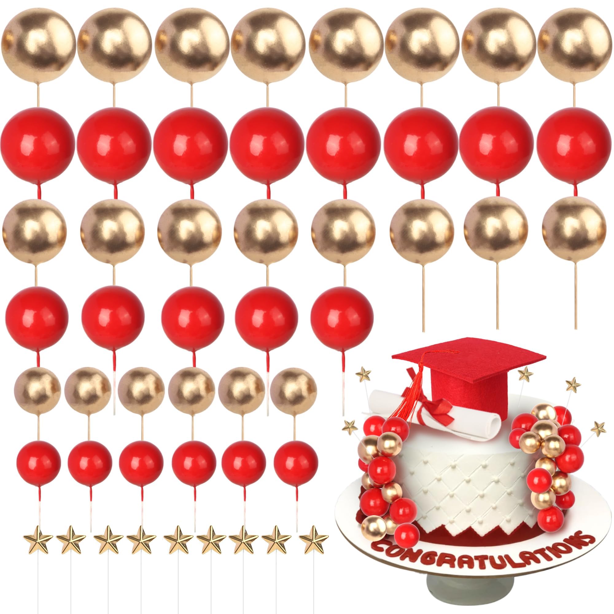 Xsstarmi Grad Cap Cake Topper Decor Star Balls Congrats Grad Diploma Done Cake Pick Class of 2026 Graduation Party Cake Decorations for Prom 2026 Graduation Party Cake Supplies Red