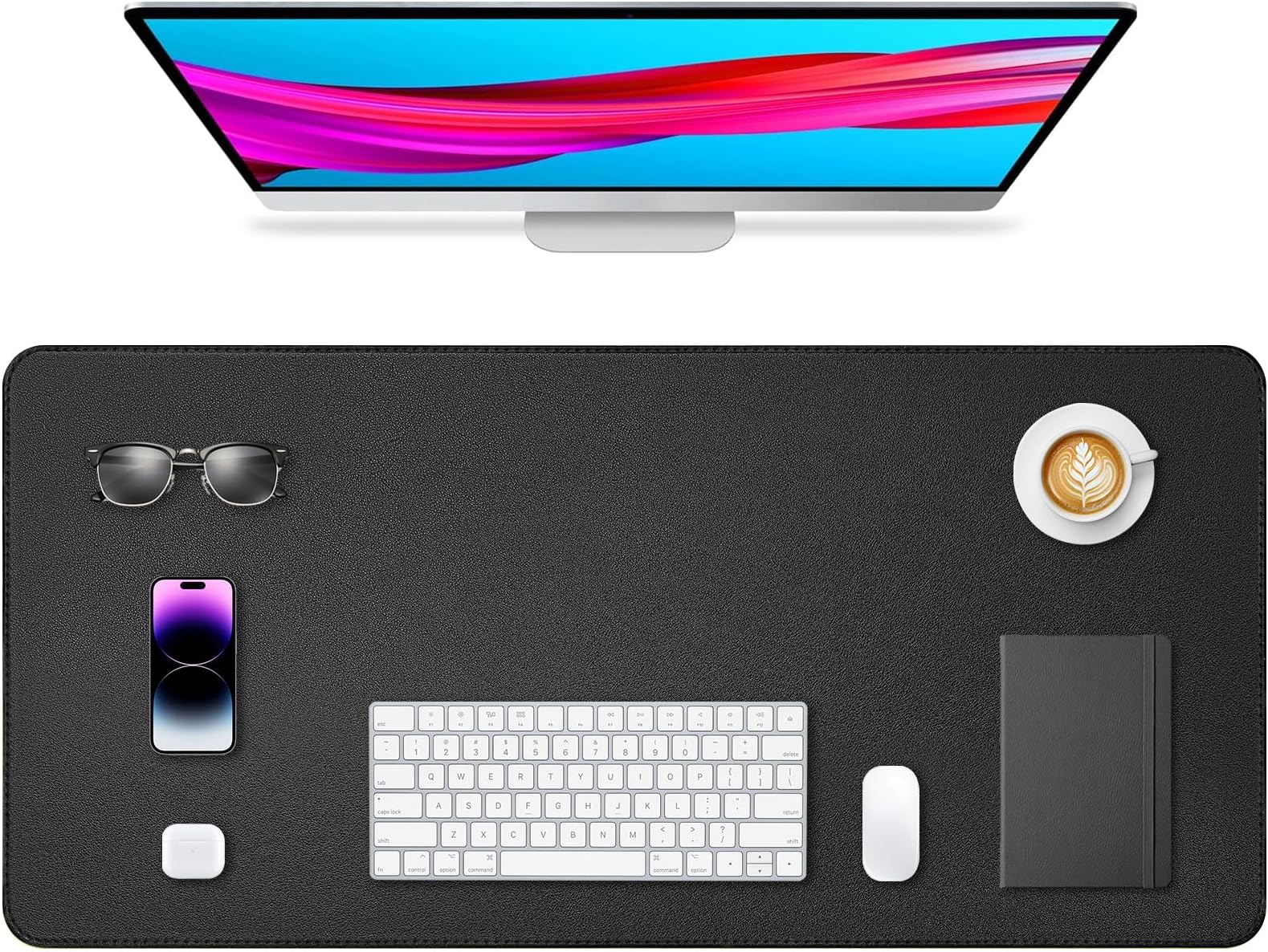 Leather Desk Pad Protector, Office Desk Mat, Large Mouse Pad, Non-Slip PU Leather Desk Blotter, Waterproof Computer Desk Writing Pad for Office and Home (Black, 36" x 17")