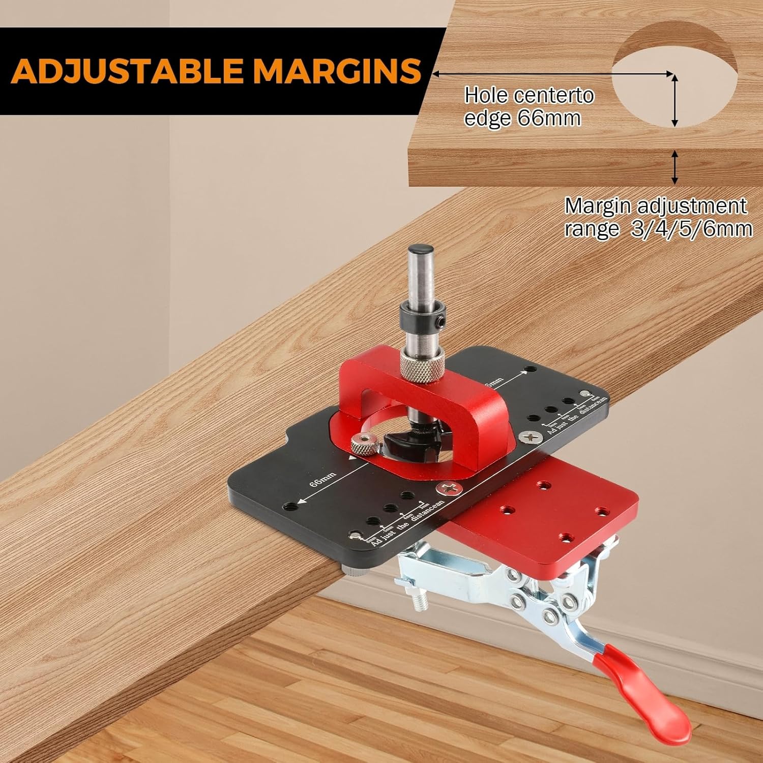 BEAMNOVA 35mm Hinge Jig Drill Guide, Adjustable Offset 3-6mm Cabinet Hinge Locator with Drill Bit for Door Cabinets Hinges Mounting