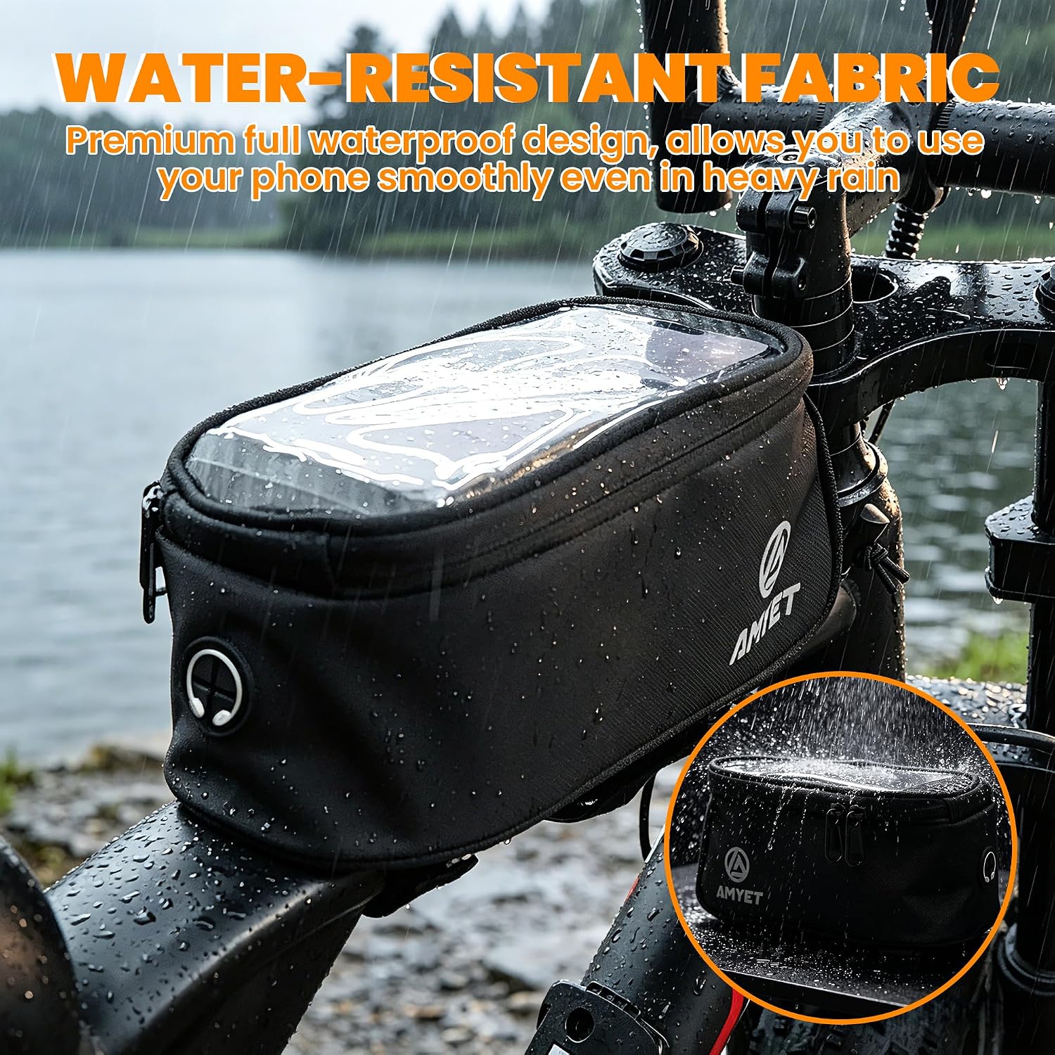 WB01 Large Waterproof Bike/Bicycle Phone Front Frame Bag,Water-resistant Tube Bag Phone Holder with Touchscreen & Storage,Cycling Pouch, Navigation Bike Accessories for Phone Under 7", Black