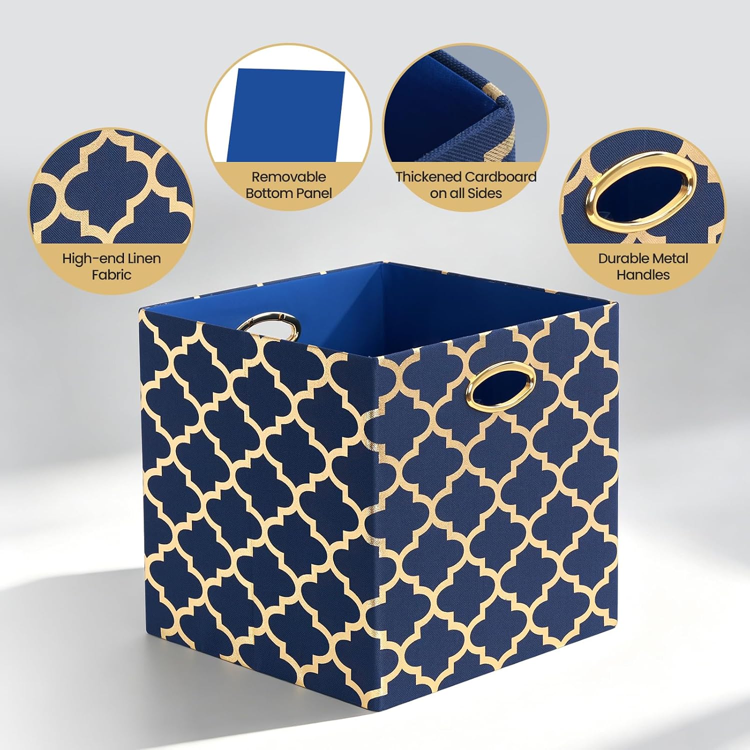 Posprica 13x13x13 Storage Cube Bins, Collapsible Storage Bins Fabric Storage Cubes Organizer Baskets Box Drawers for Shelves, Closet, Wardrobe, Bookshelf Blue/Gold Lantern, 4 Pack image 3