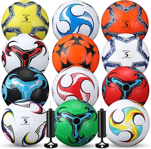 Miniatura 1 de 12 pelotas de fútbol a granel con 2 bombas, tamaño oficial, pelota de fútbol desinflada para interior y exterior, juego deportivo, entrenamiento