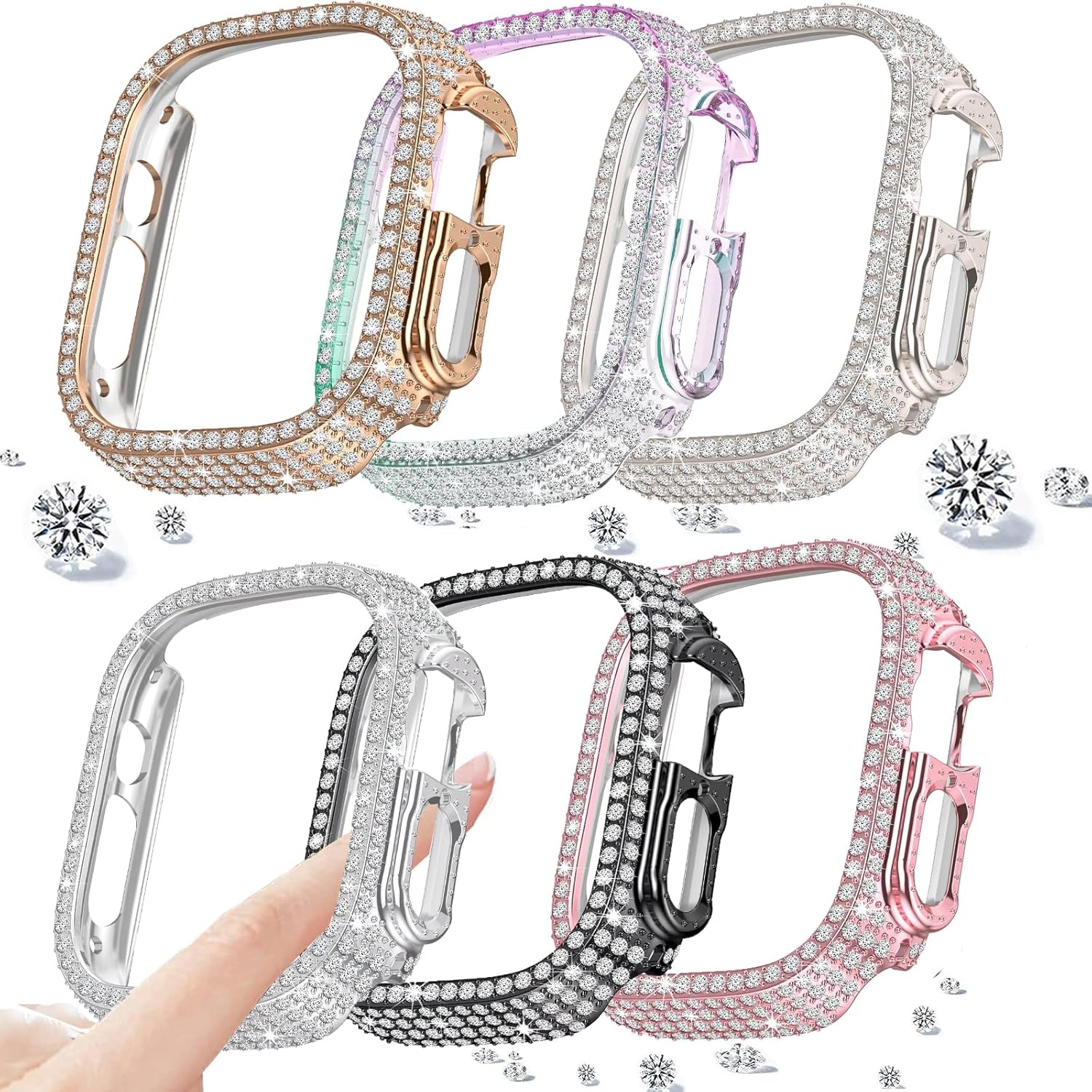 DEALELE [6-Pack] Case Compatible with Apple Watch Series Ultra 2 49mm / Ultra 49mm, Bling Full Diamond Protective Case Anti Scratch Protector Cover (49mm, 6 Colors)