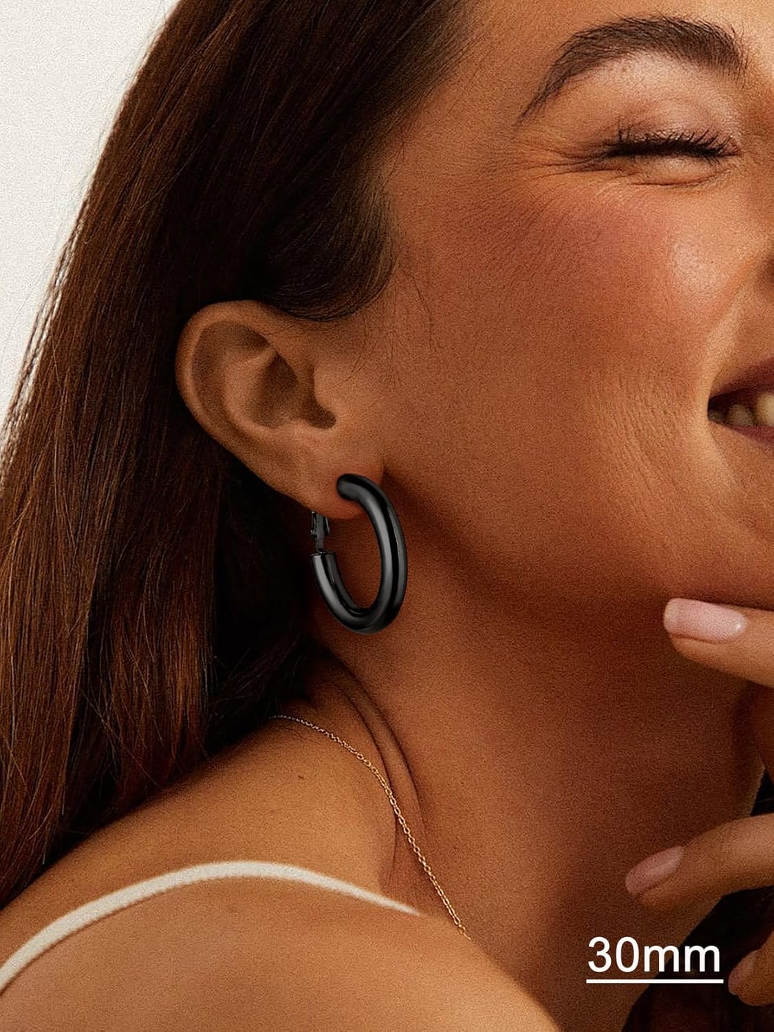 U7 Chunky Hoop Earrings for Women, Stainless Steel Hoops Earring, Classic Polished Thick Ear Jewelry, Black/Silver/Gold Hoop Earrings, 20/30/40/60/80mm - Image 3