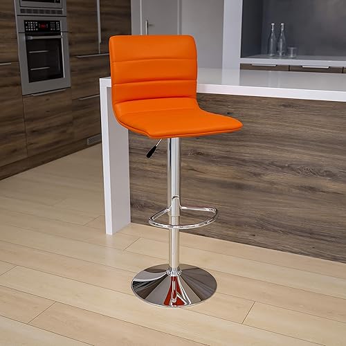 Miniatura 17 de Flash Funiture silla de bar ajustable con base cromada, Vinilo, Negro Negro -,Blanco,Marrón,Borgoña,Verde,Gris,Naranja,Púrpura,Rojo