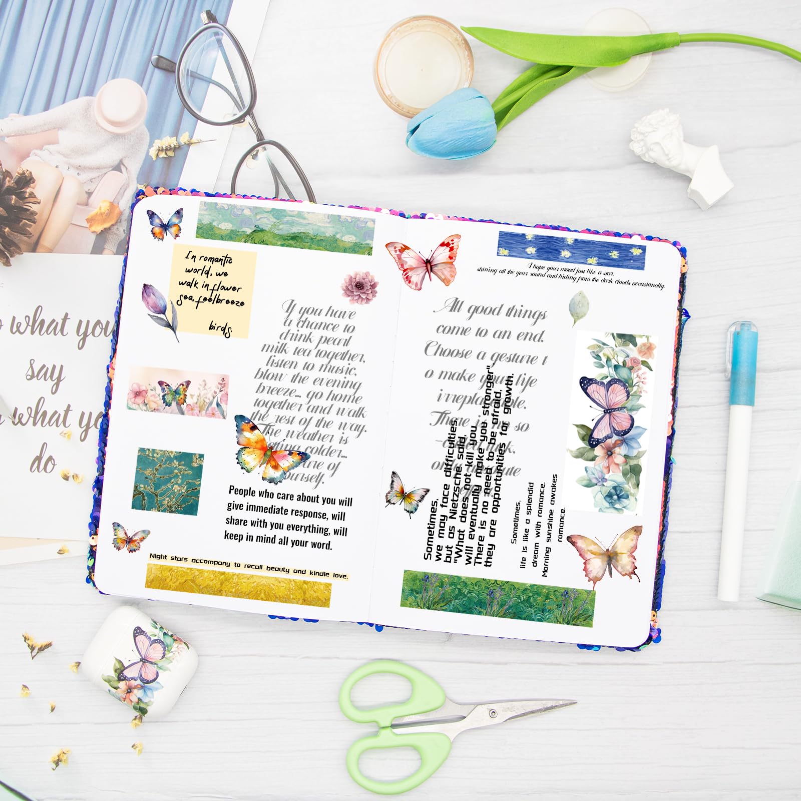 Geesinimo Álbum de recortes de lentejuelas A5 con diseño de unicornio para diario basura y registro diario, organizador, álbum de recortes, regalo de papelería, universidad y viajes, desafío estético