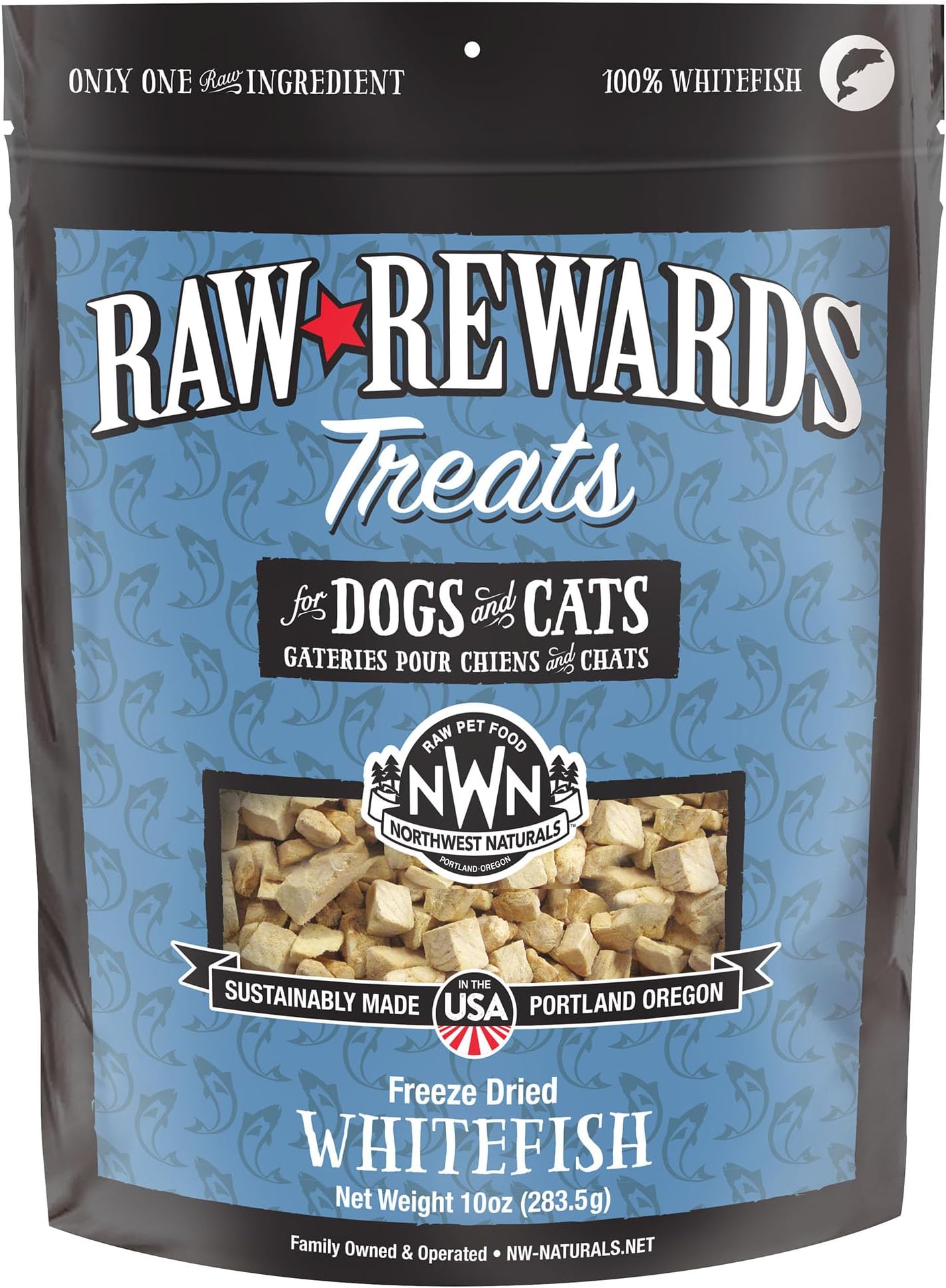 Raw Rewards Freeze-Dried Whitefish Treats for Dogs and Cats - Bite-Sized Pieces - Healthy, 1 Ingredient, Human Grade Pet Food, All Natural, Proudly Made in USA 10 Oz