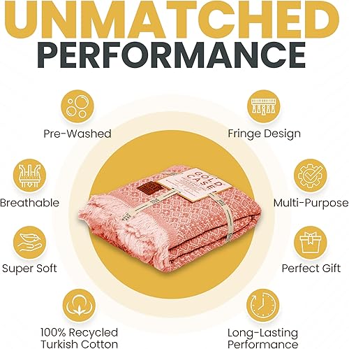 Miniatura 2 de GOLD CASE HOME COLLECTION Manta retro 100% algodón reciclado para sofá, súper suave, manta decorativa bohemia para sala de estar, cama y casa de