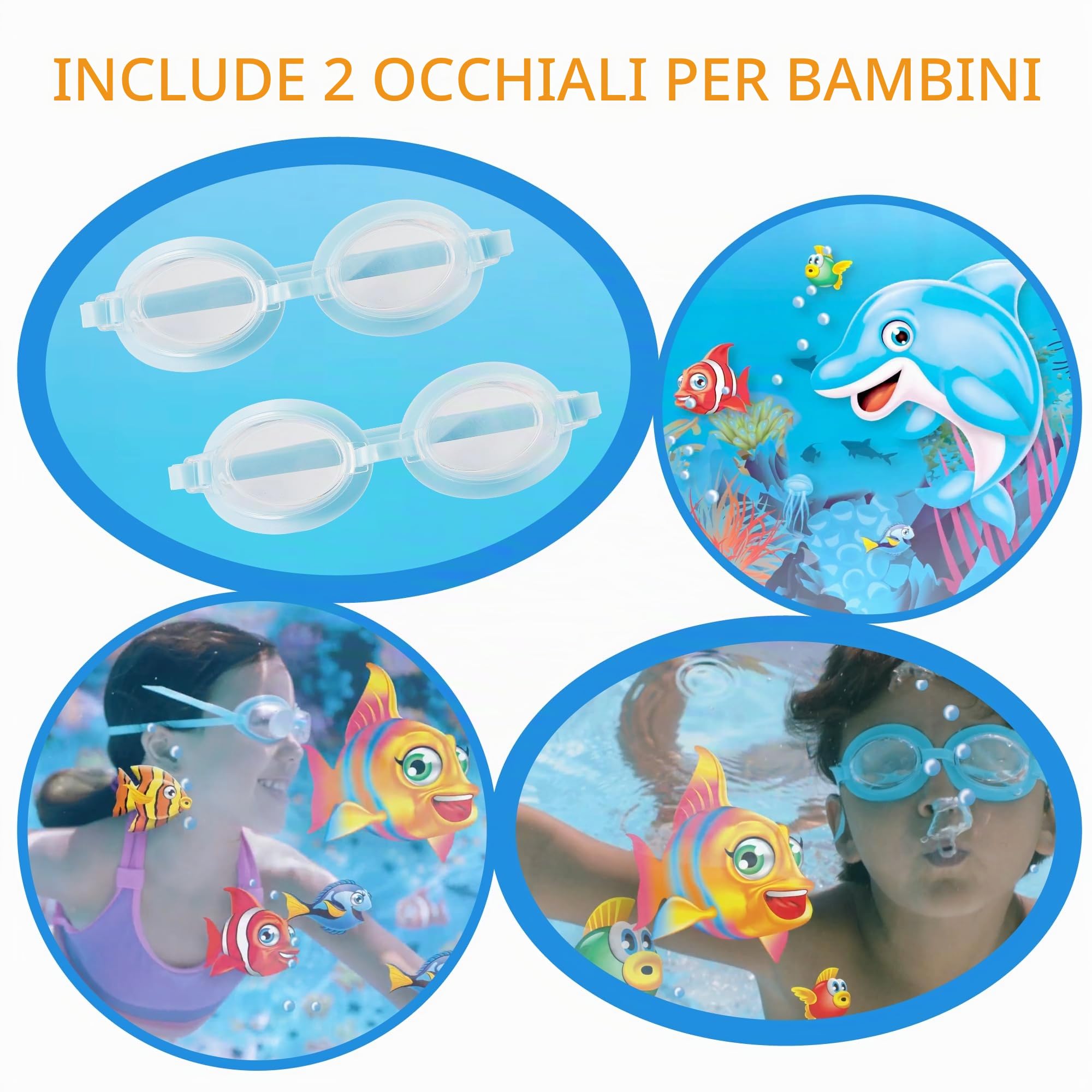 Summer Waves Piscina, Piscina Gonfiabile Rimovibile, Piscina per Famiglie, Piscina da Giardino, Piscina Rotonda 3D, Include 2 Occhialini Nuoto, 2,44 M x 76 CM