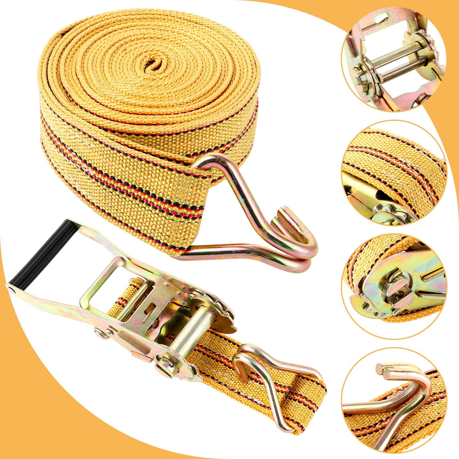 ASelected 4 Jeux de 6M×50MM Sangle d'arrimage à Cliquet, Sangle a Cliquet avec Crochet en Polyester, Sangles de Serrage avec Tendeur à Cliquet pour Remorque, Moto, Voiture