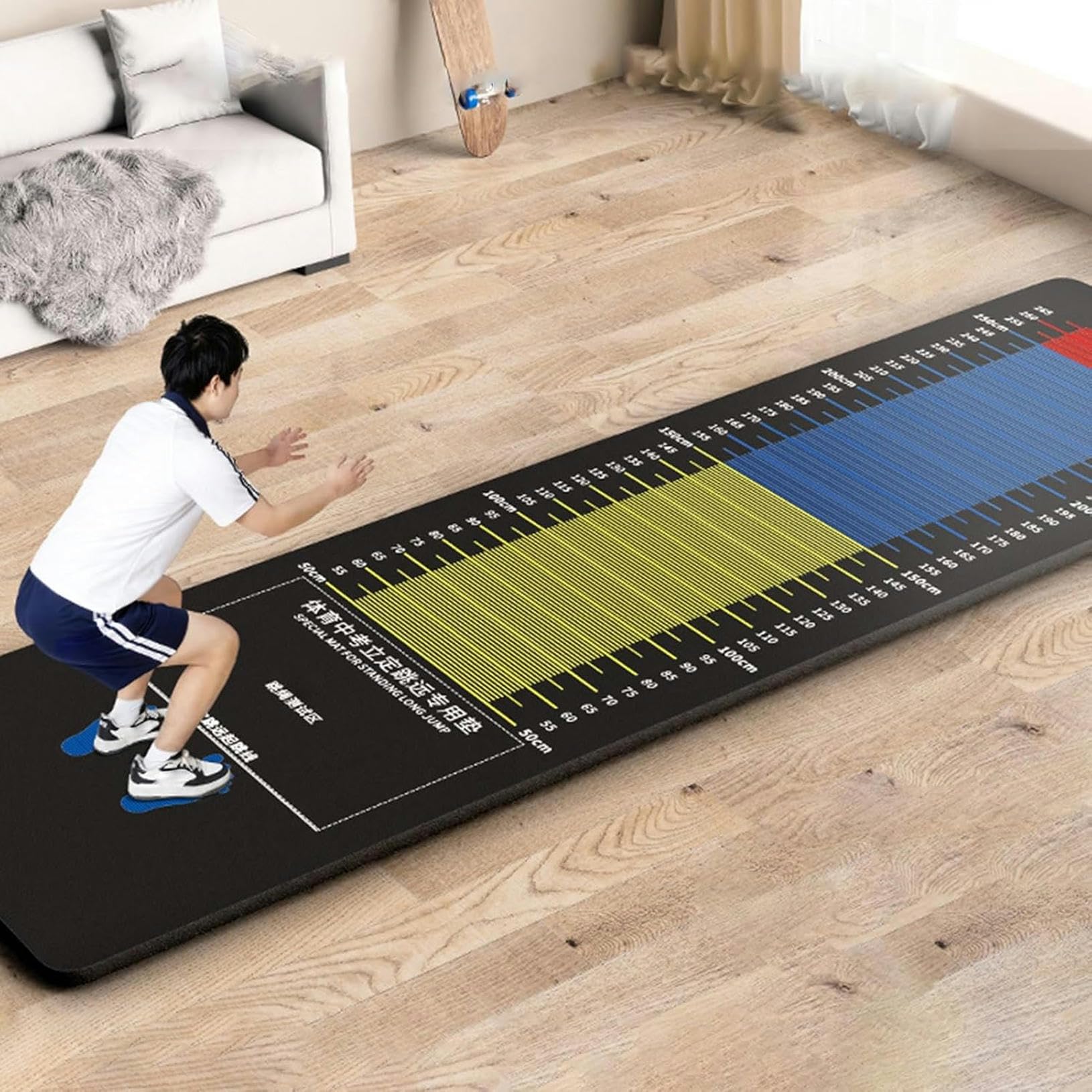 Mata do pomiaru skoku w dal, Mata do skoku w dal Trening na świeżym powietrzu w pomieszczeniu Antypoślizgowa gumowa tablica pomiarowa 350x90cm Twarde podłogi