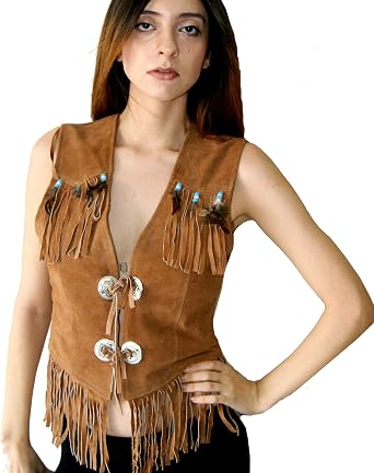 Classyak Women Suede Leather Western Vest